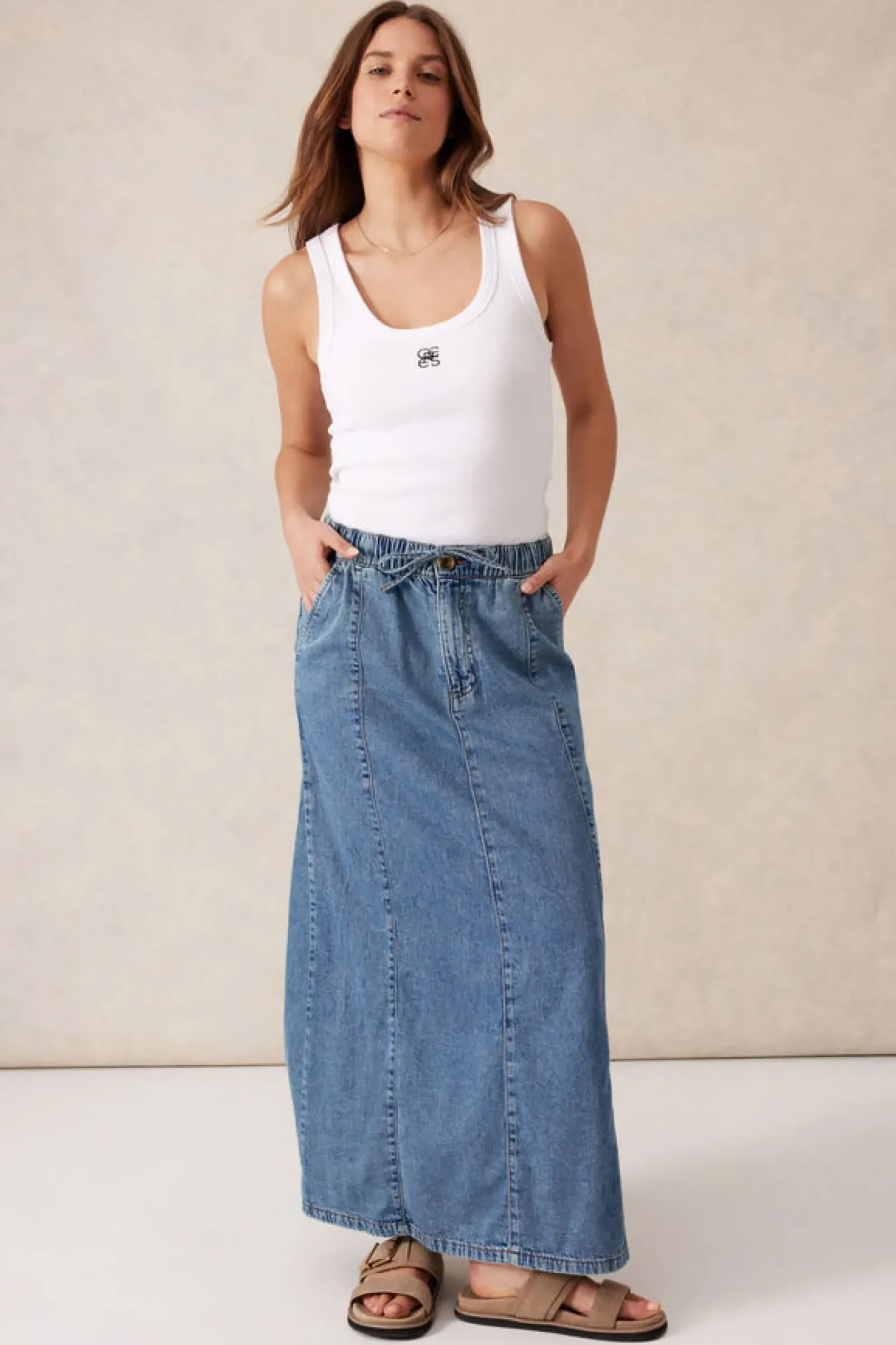 Ceres Life Panelled Maxi Skirt - Worn Blue Denim Outlet