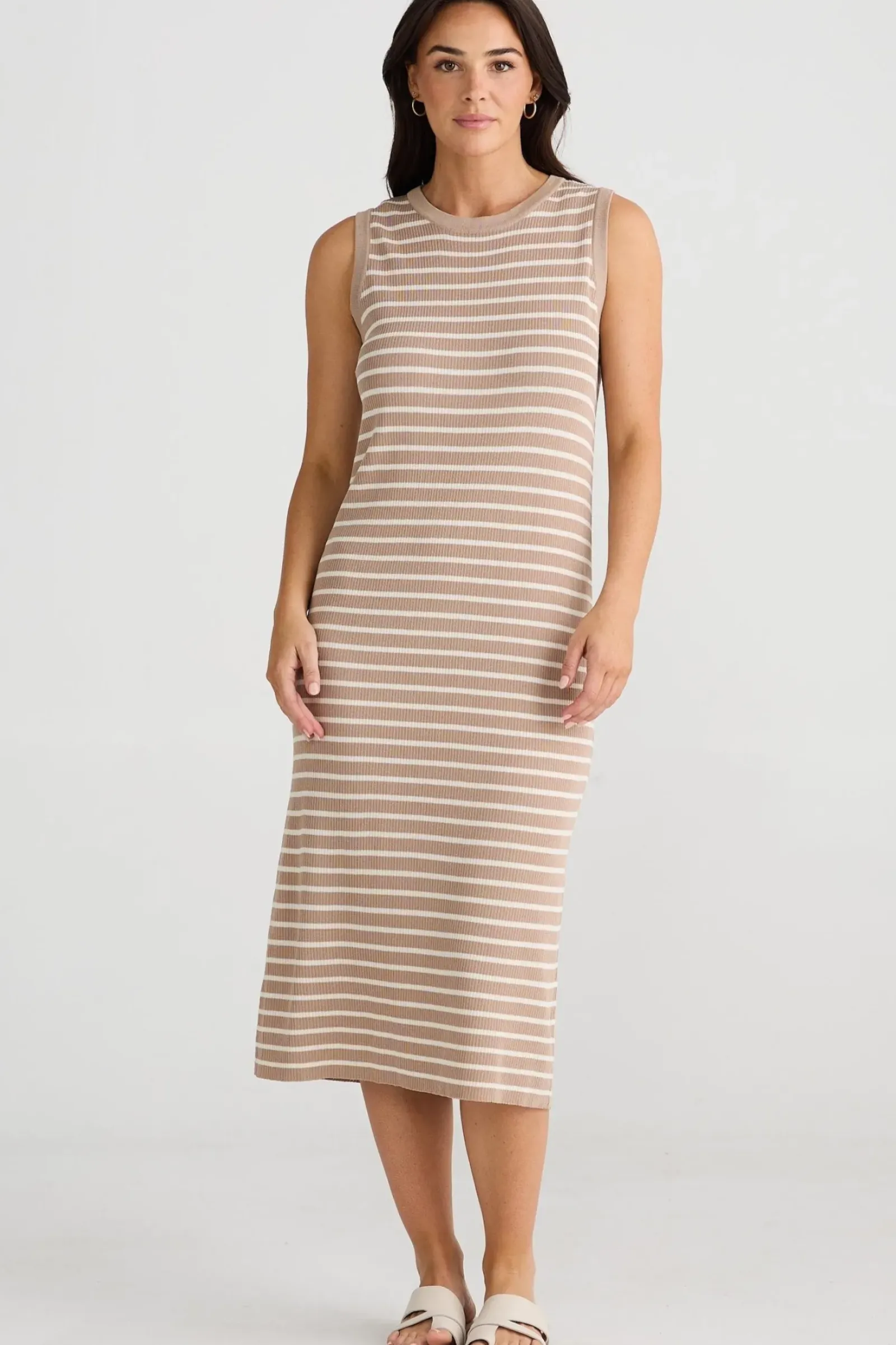 Brave & True Brave & True Squad Dress - Taupe With Ecru Stripe Hot