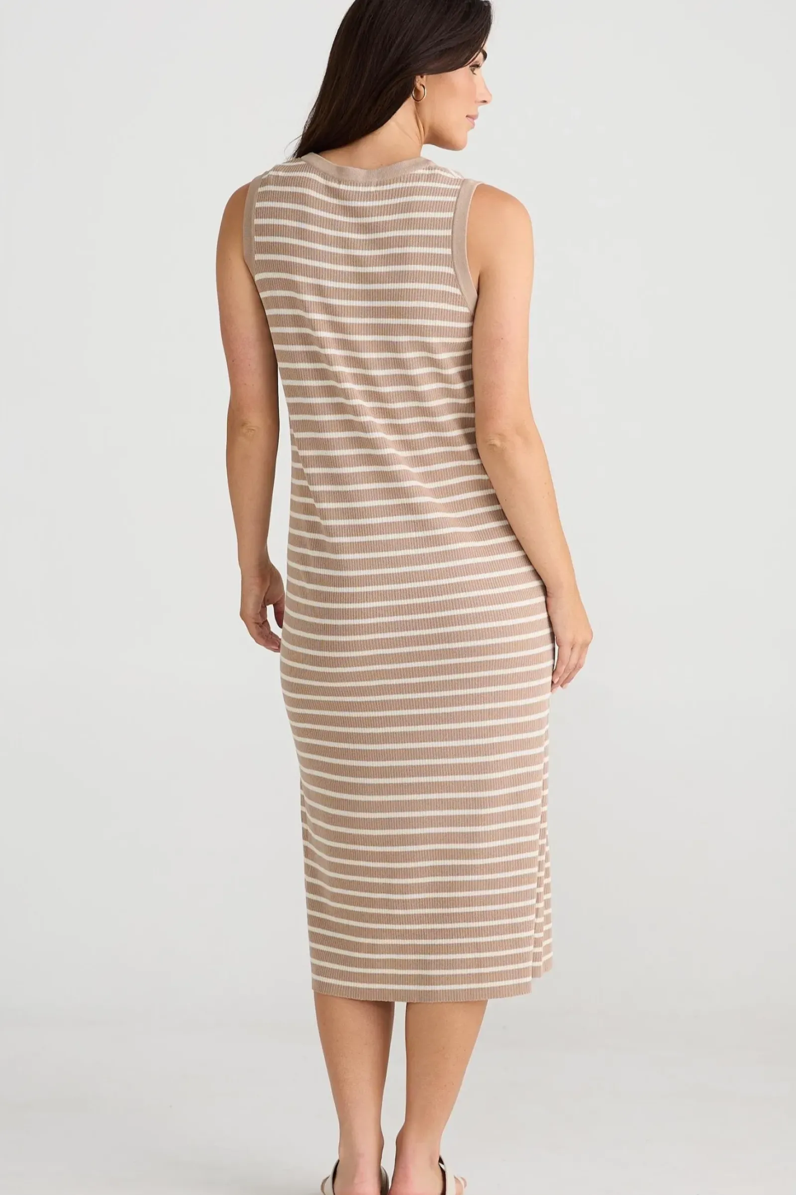 Brave & True Brave & True Squad Dress - Taupe With Ecru Stripe Hot