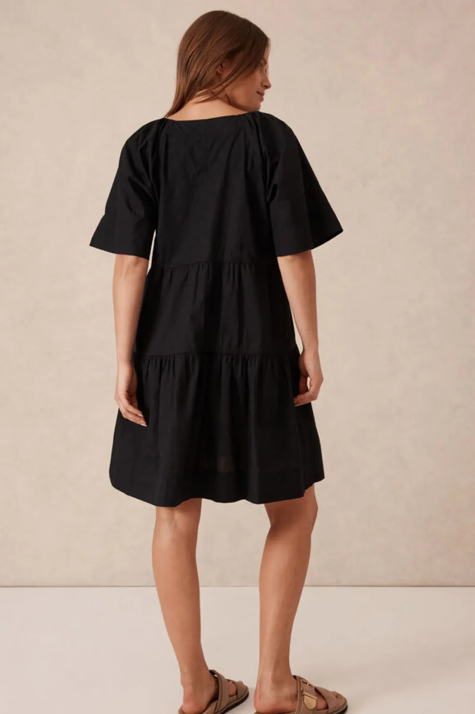 Ceres Life Tiered Poplin Mini Dress - Black Sale