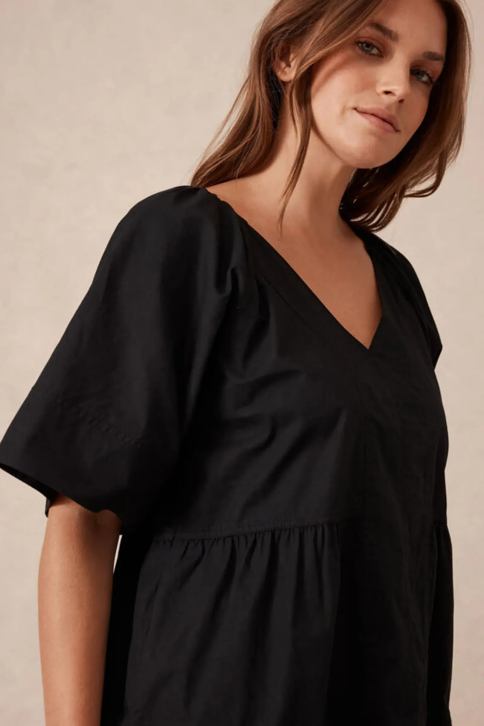 Ceres Life Tiered Poplin Mini Dress - Black Sale