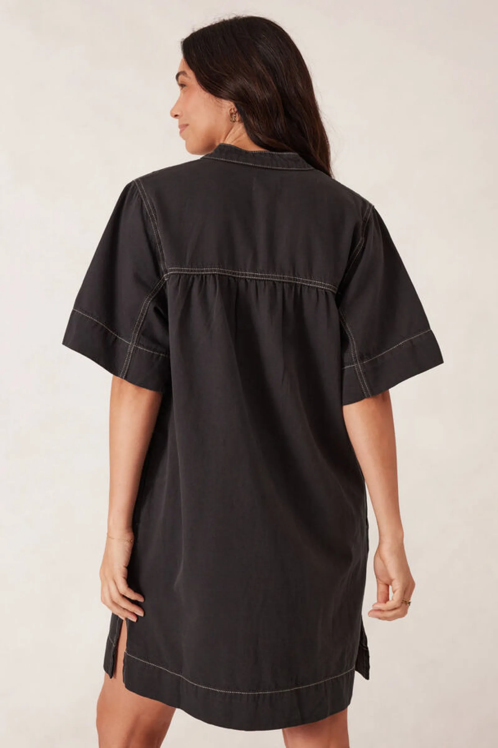 Ceres Life Half Placket Tunic Dress- Black Twill Best