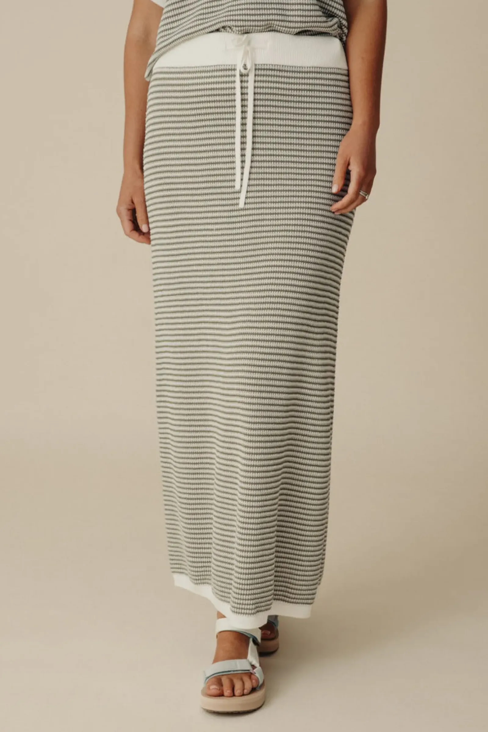 Talamaya Lattice Knitted Skirt - Dusty Olive & Cream Discount