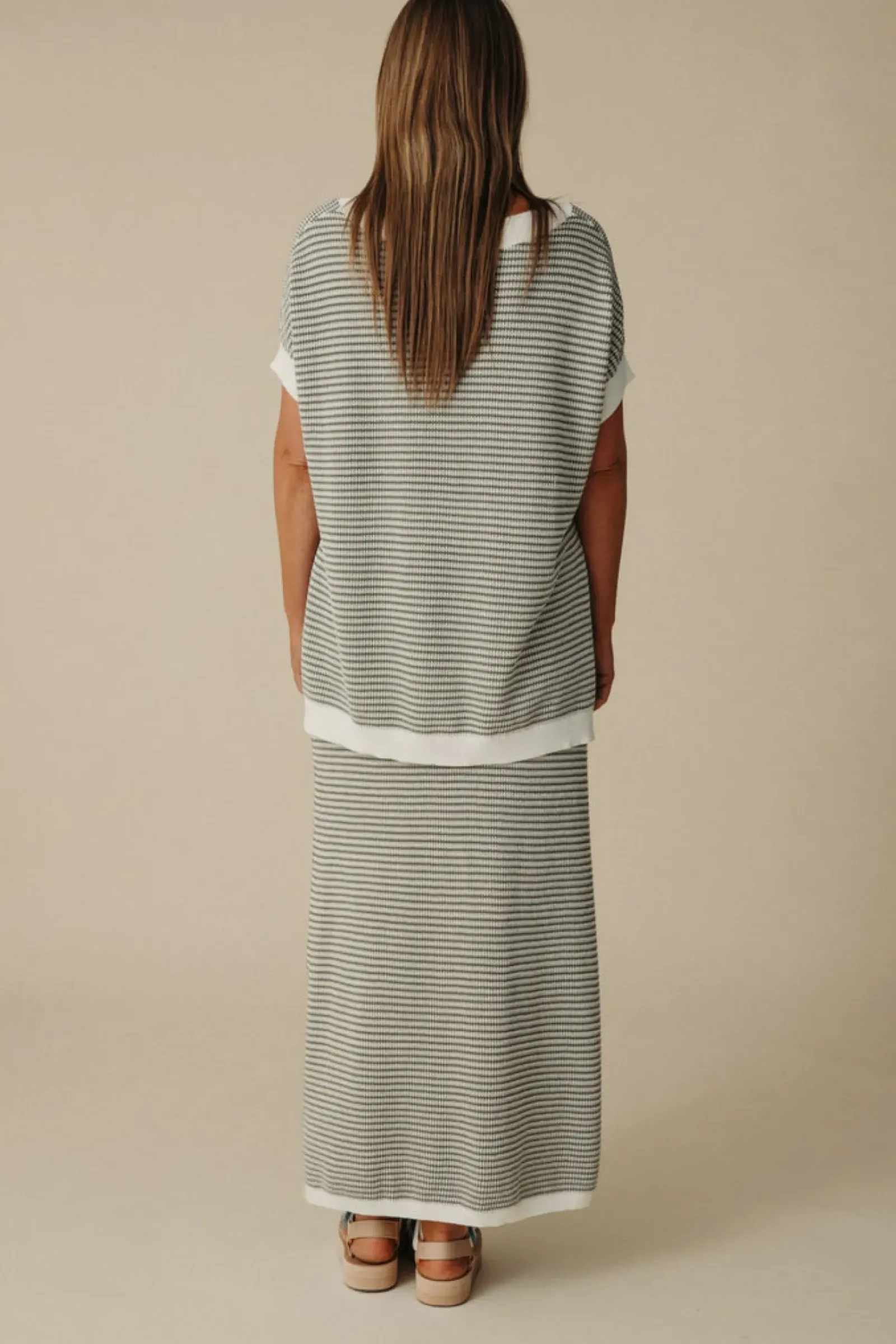 Talamaya Lattice Knitted Skirt - Dusty Olive & Cream Discount