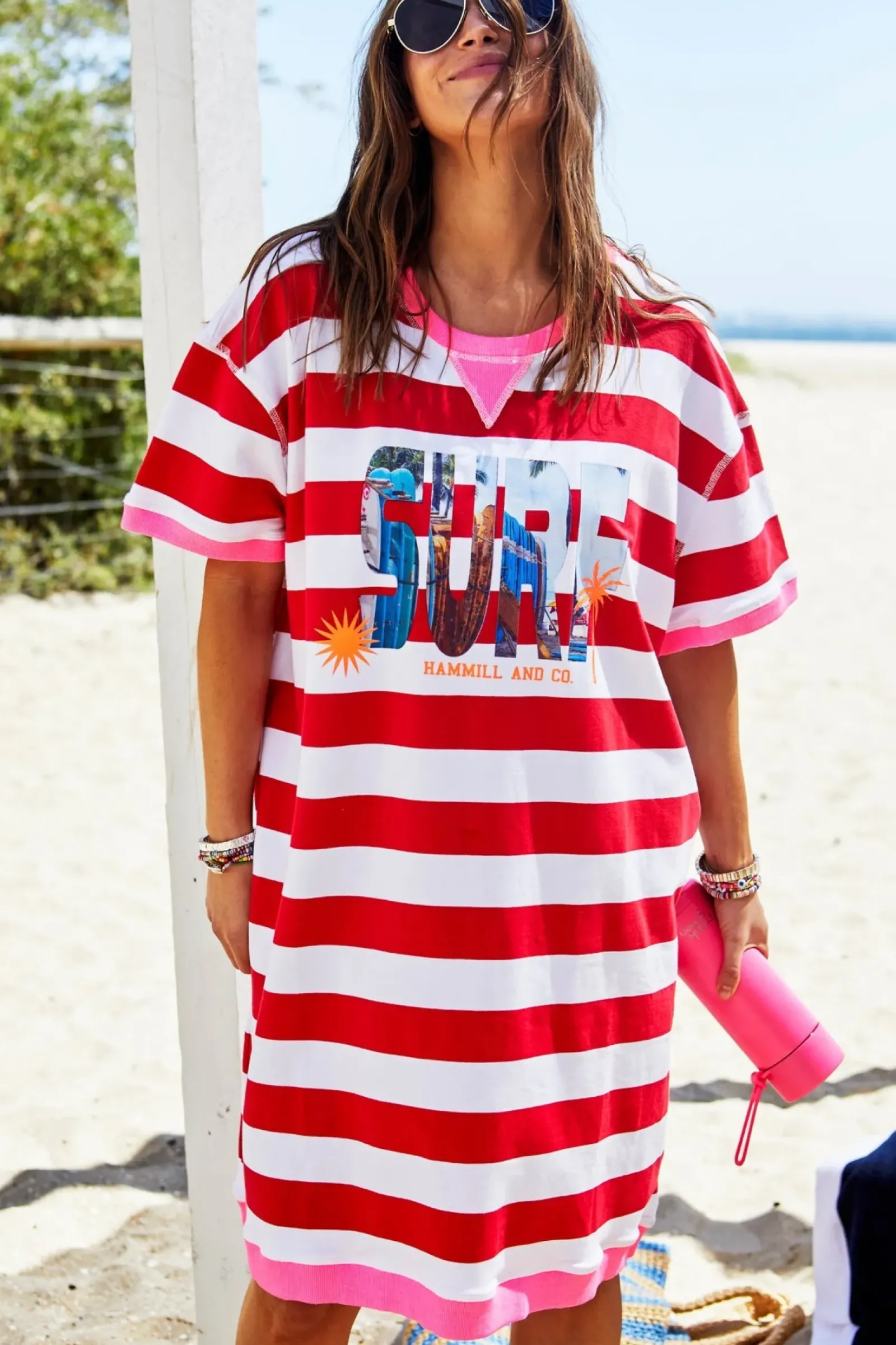 Hammill & Co Hammill & Co Beach Sweat Dress - Red/White Stripe Fashion