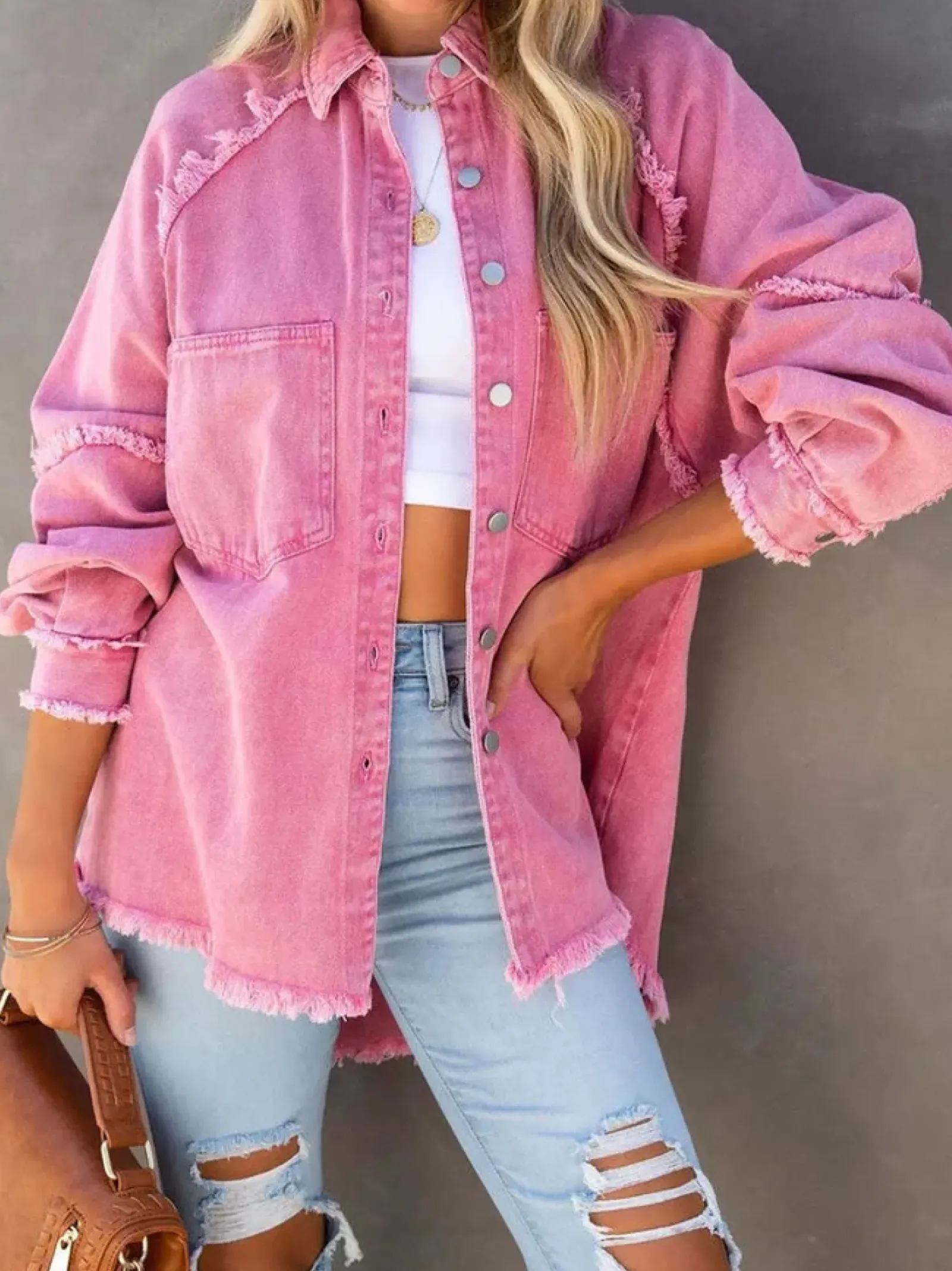 Eyes on Floyd Trixie Shirt Denim Jacket - Pink Discount