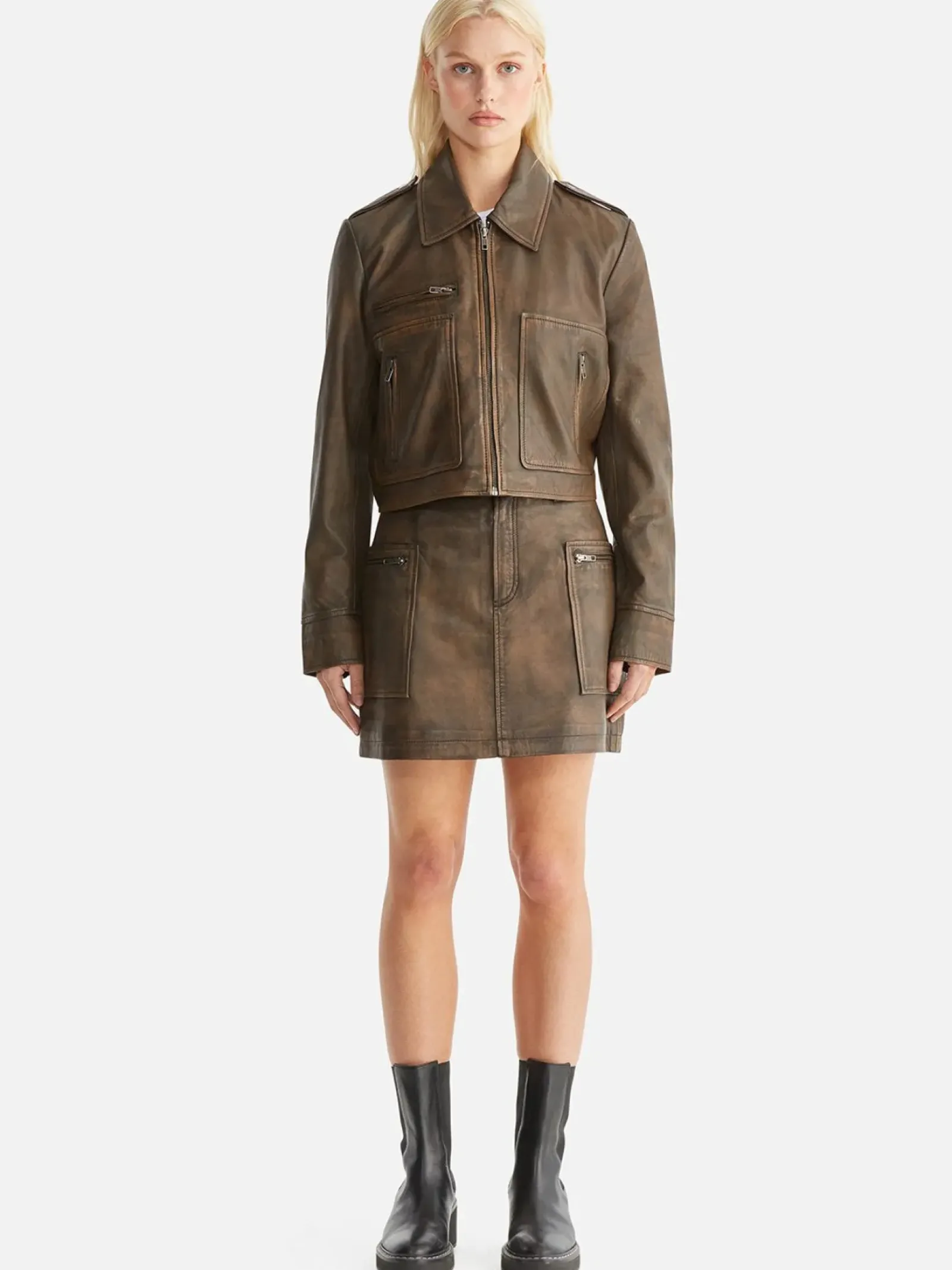 Ena Pelly Lennie Leather Biker Jacket - Worn Brown Best