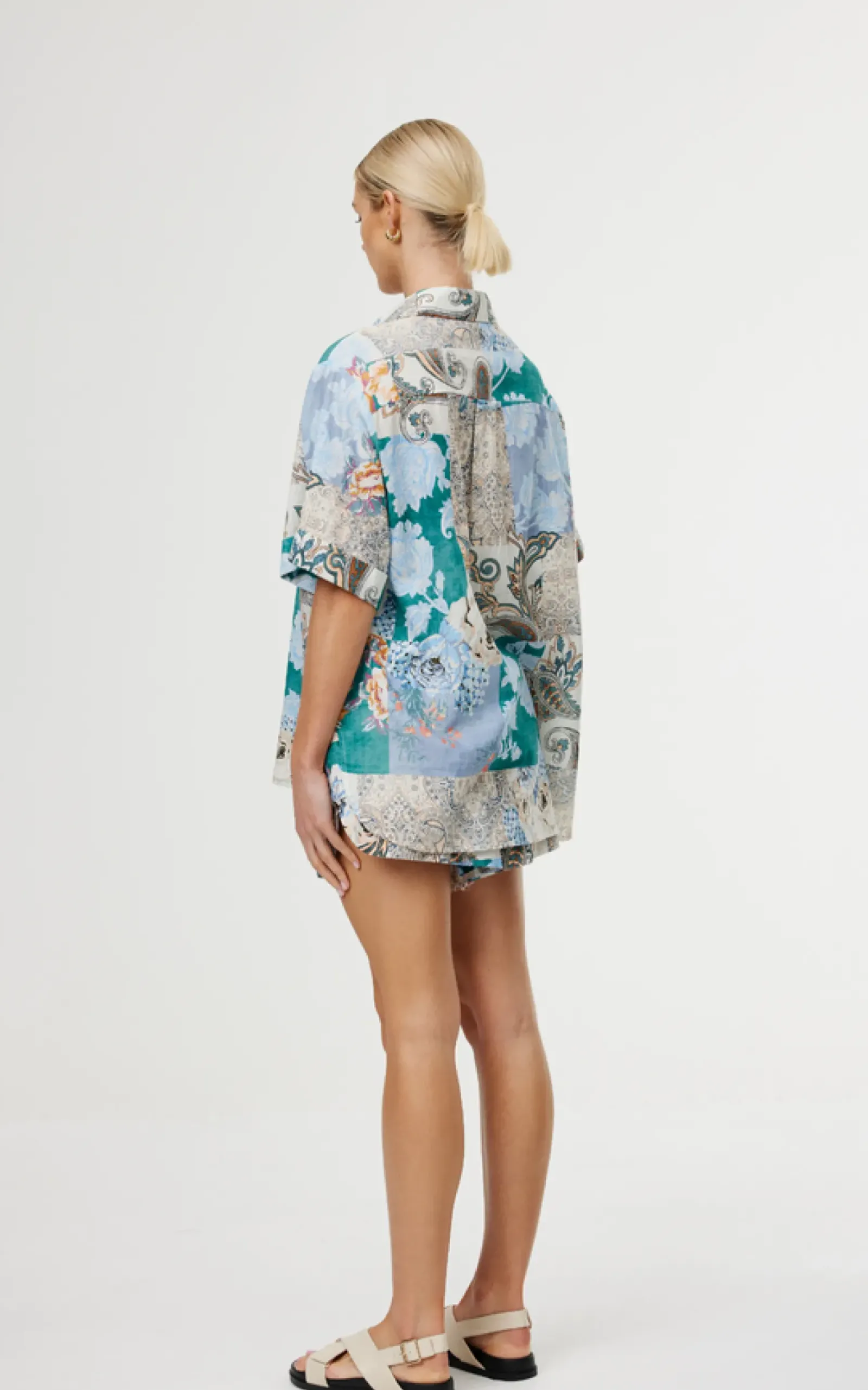 Kinney Juniper Shirt - Cyan Patchwork Sale