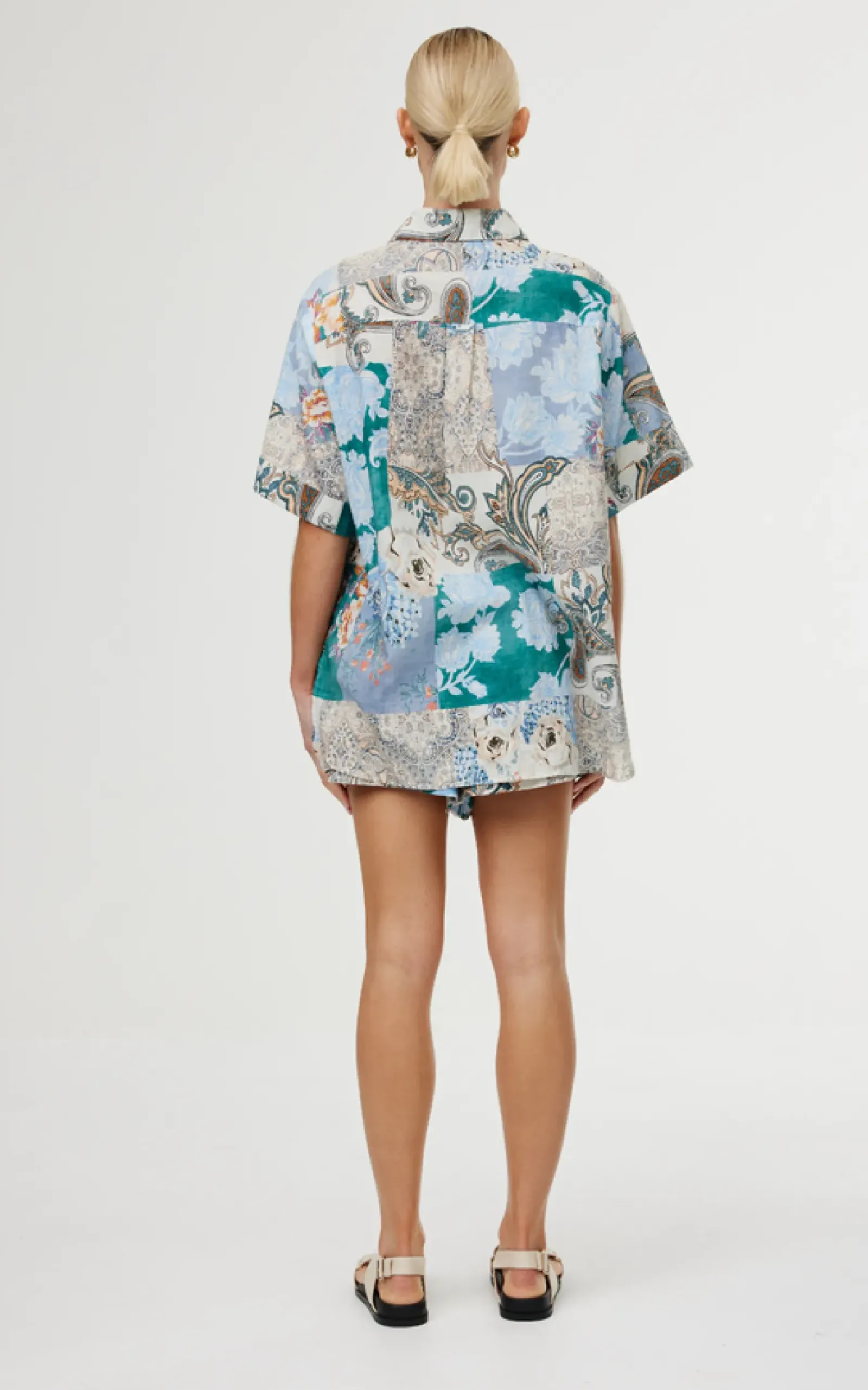 Kinney Juniper Shirt - Cyan Patchwork Sale