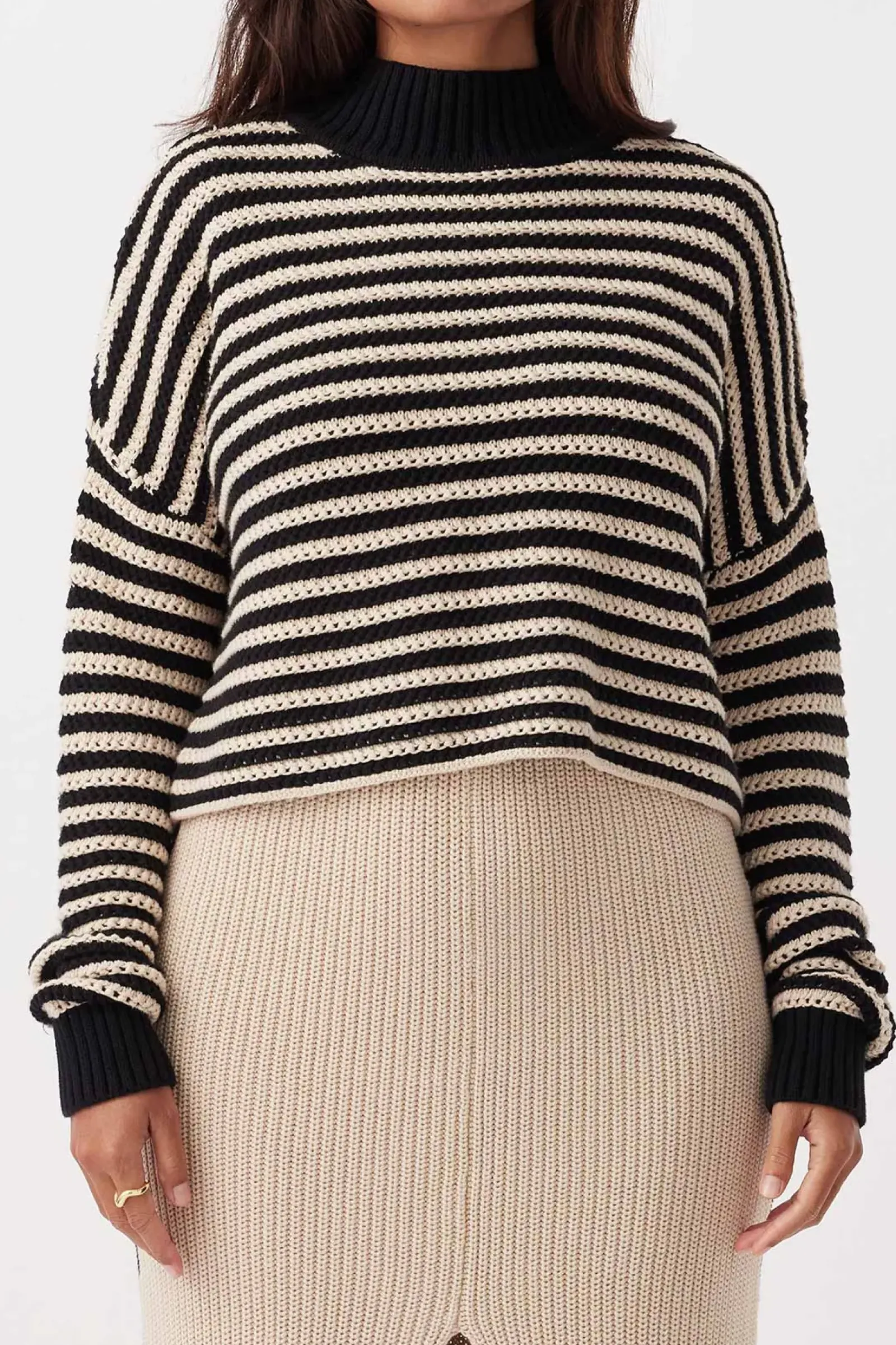 ARCAA June Cropped Sweater - Sand & Black Fashion