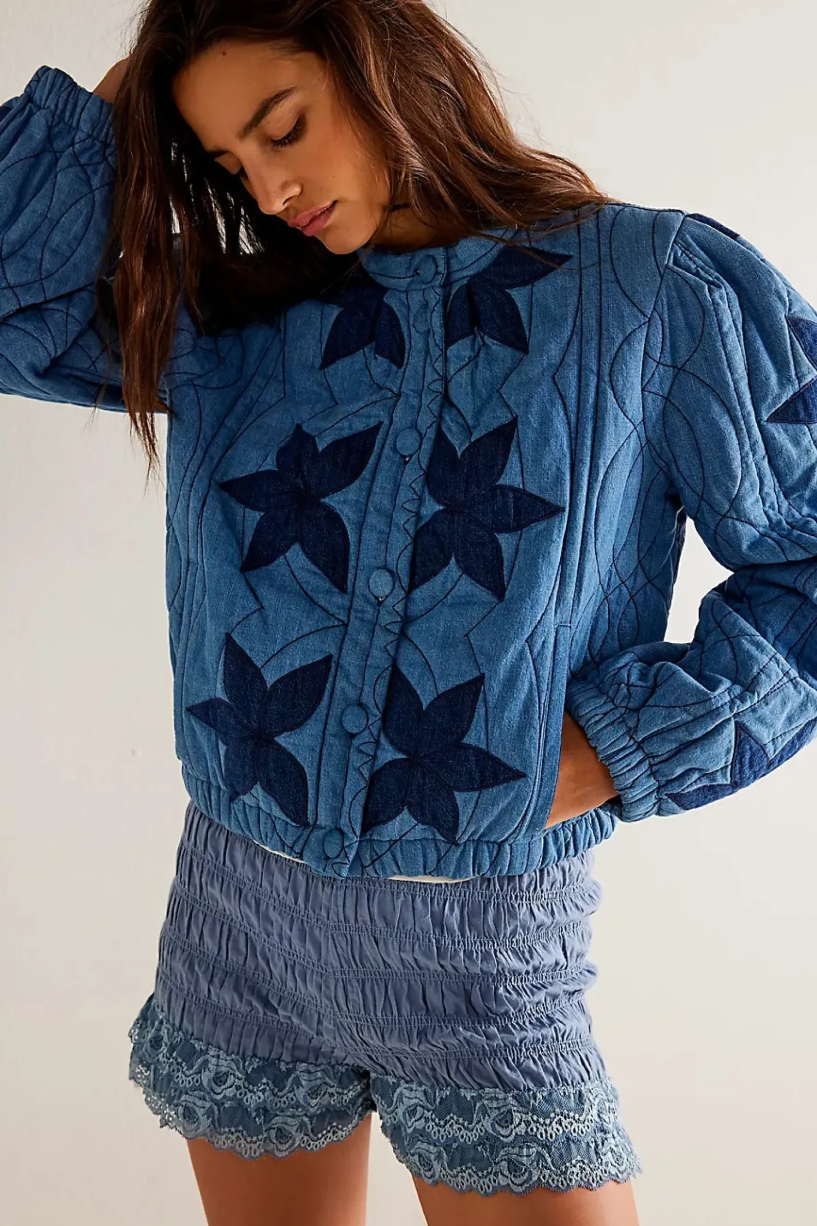 Free People Quinn Quilted Jacket - Indigo Combo Online