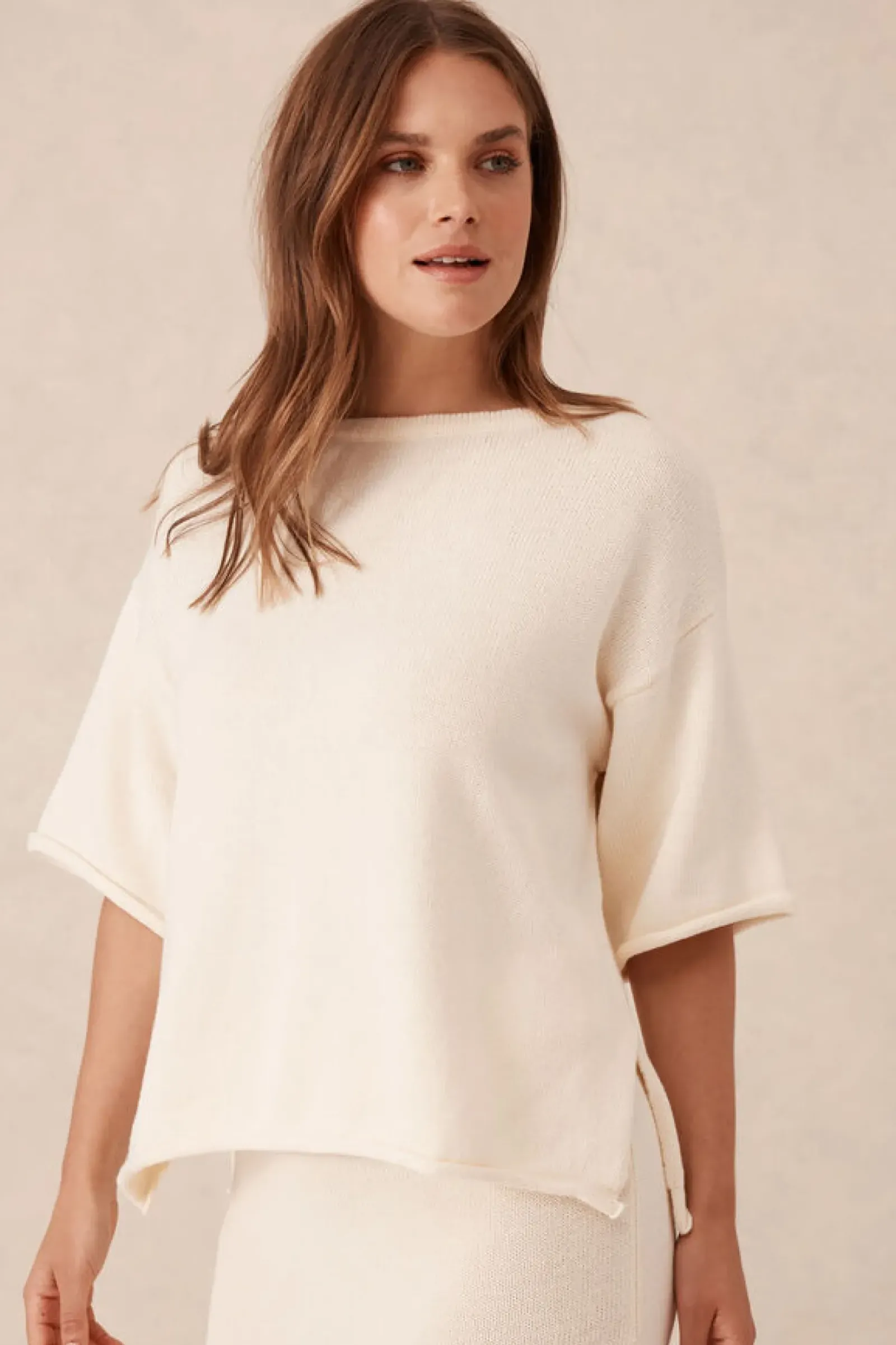 Ceres Life Boxy Knit Tee- Eggshell Hot