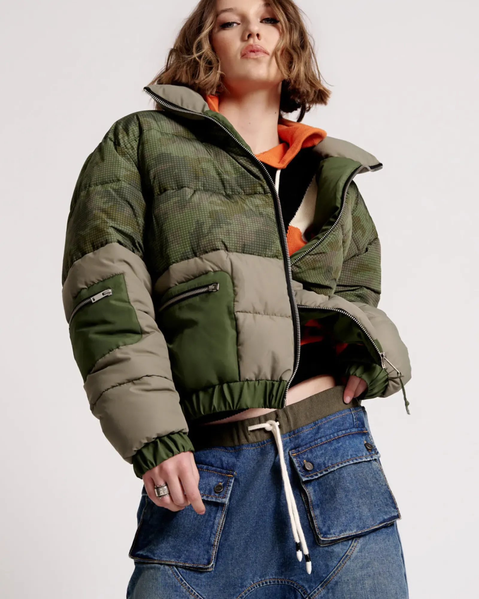 One Teaspoon Dirtee Love Camo Puffa Jacket - Khaki Outlet