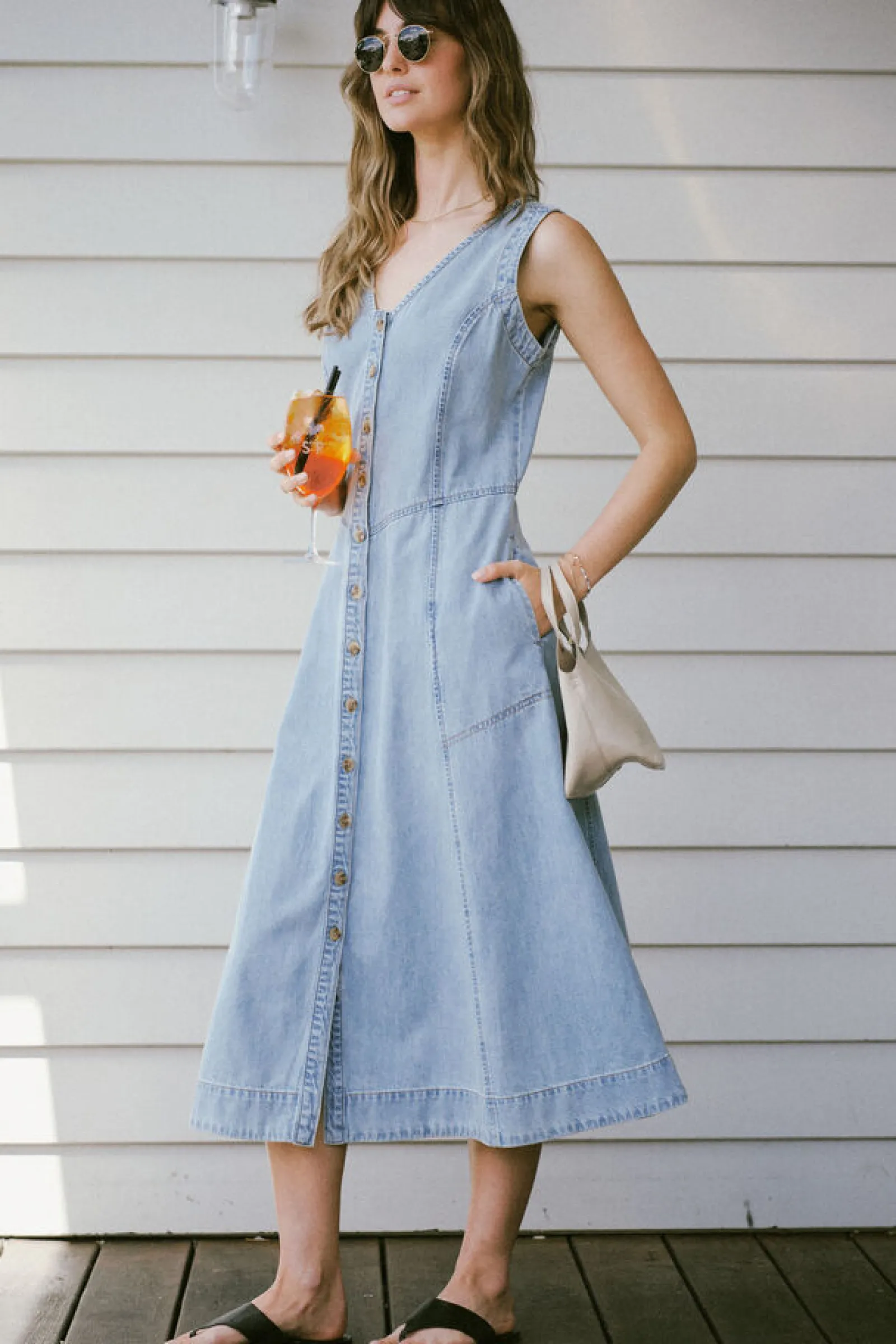 Ceres Life V Neck Flared Midi Dress - Worn Blue Online