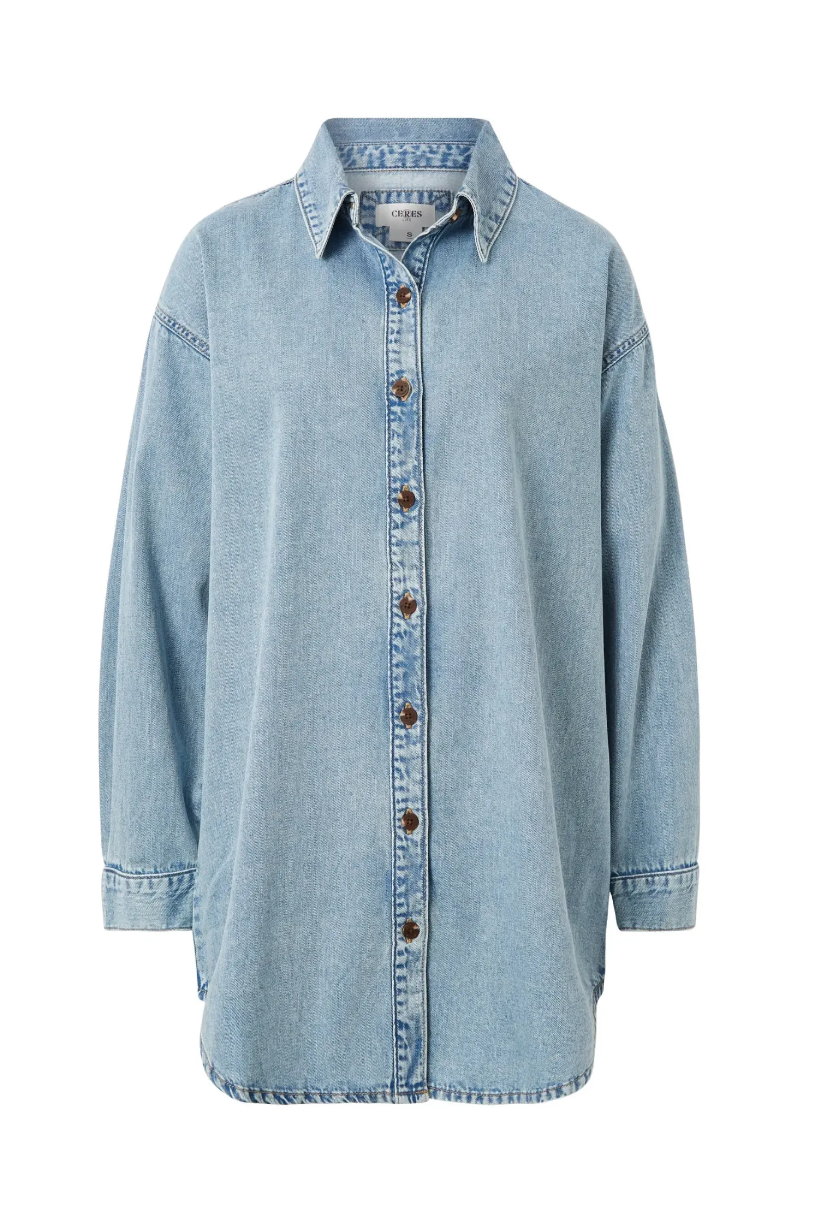 Ceres Life Longline Denim Shirt - Vintage blue Fashion