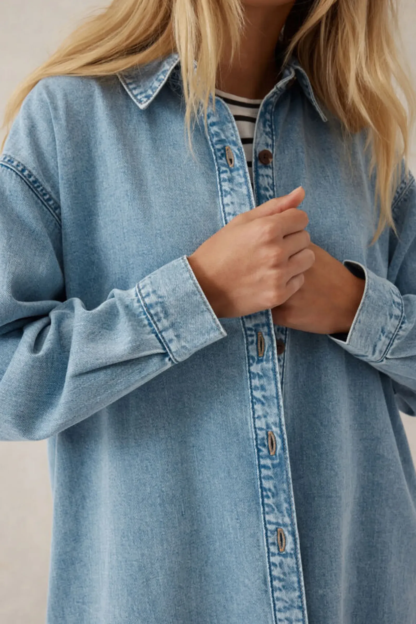 Ceres Life Longline Denim Shirt - Vintage blue Fashion