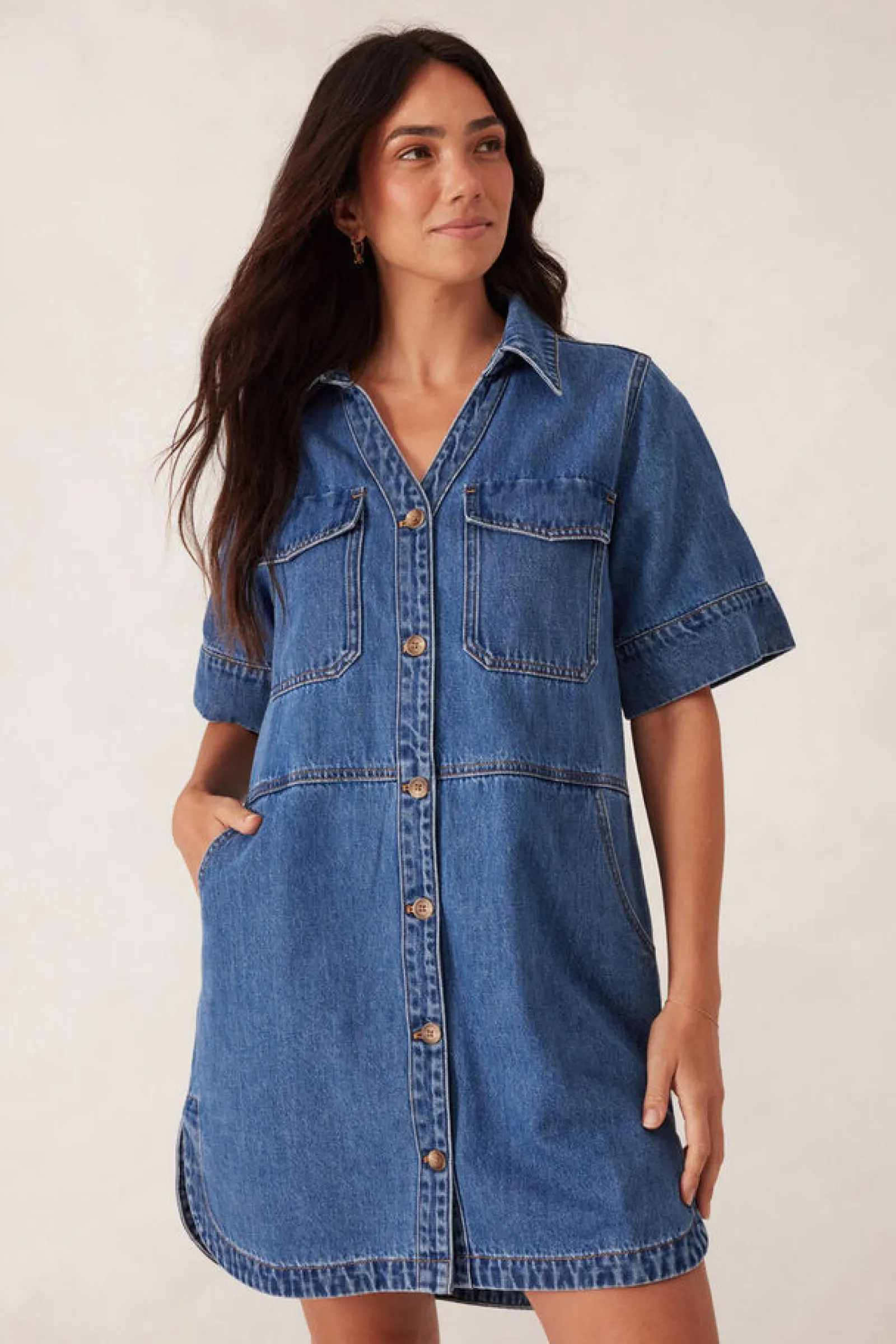 Ceres Life Side Pocket Boxy Dress - Fresh Indigo Outlet