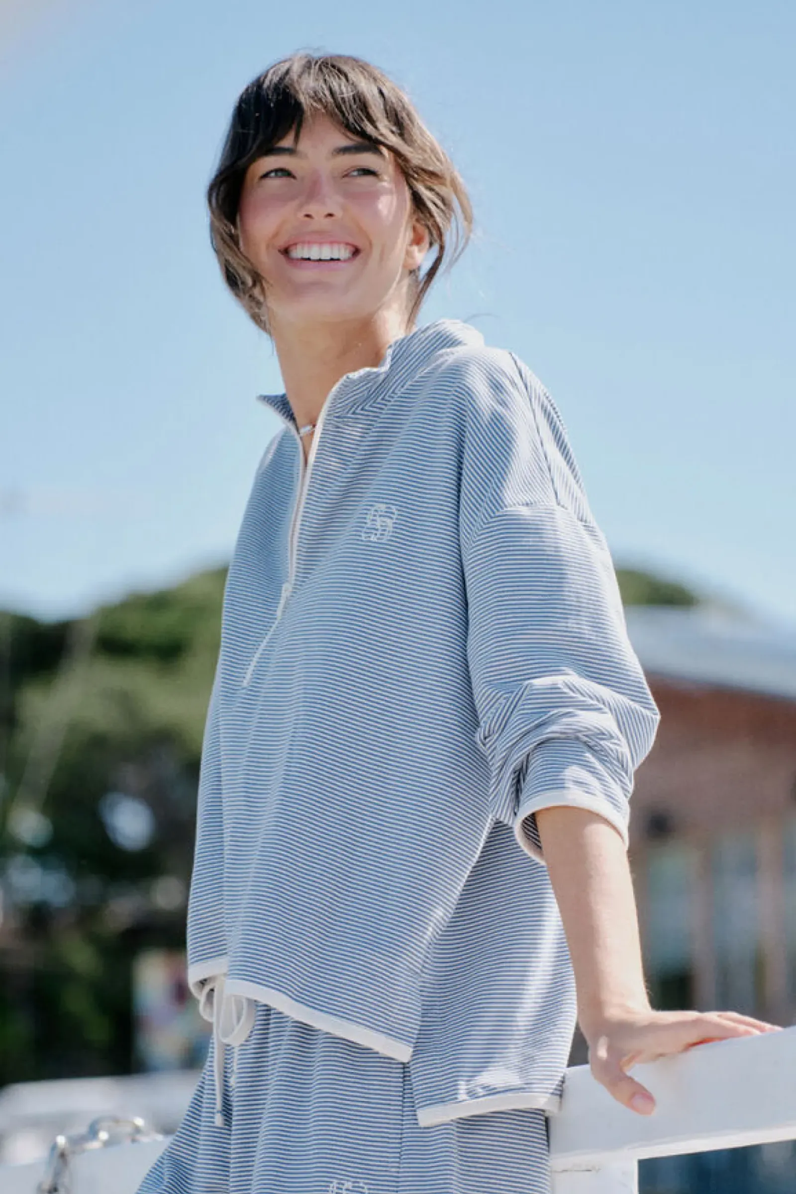 Ceres Life Boxy Zip Sweat - Moonlight Fine Stripe Sale