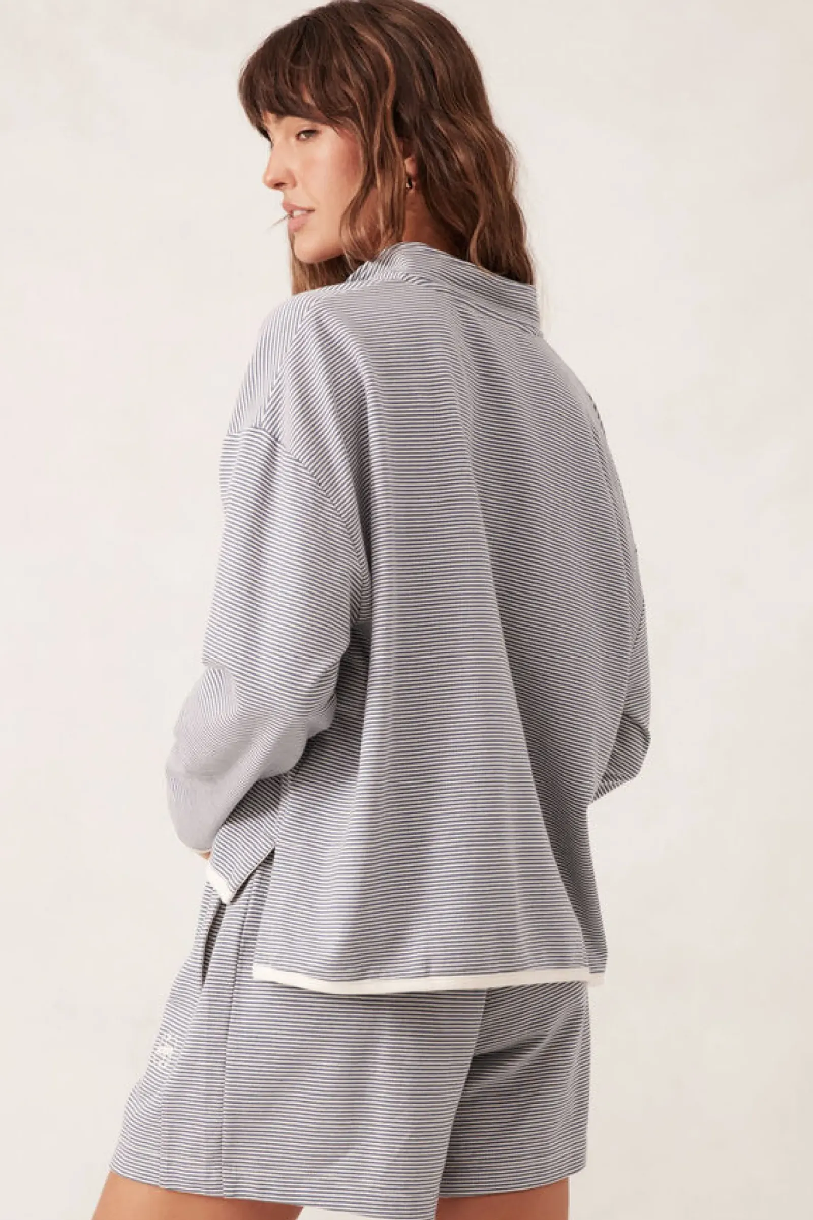 Ceres Life Boxy Zip Sweat - Moonlight Fine Stripe Sale