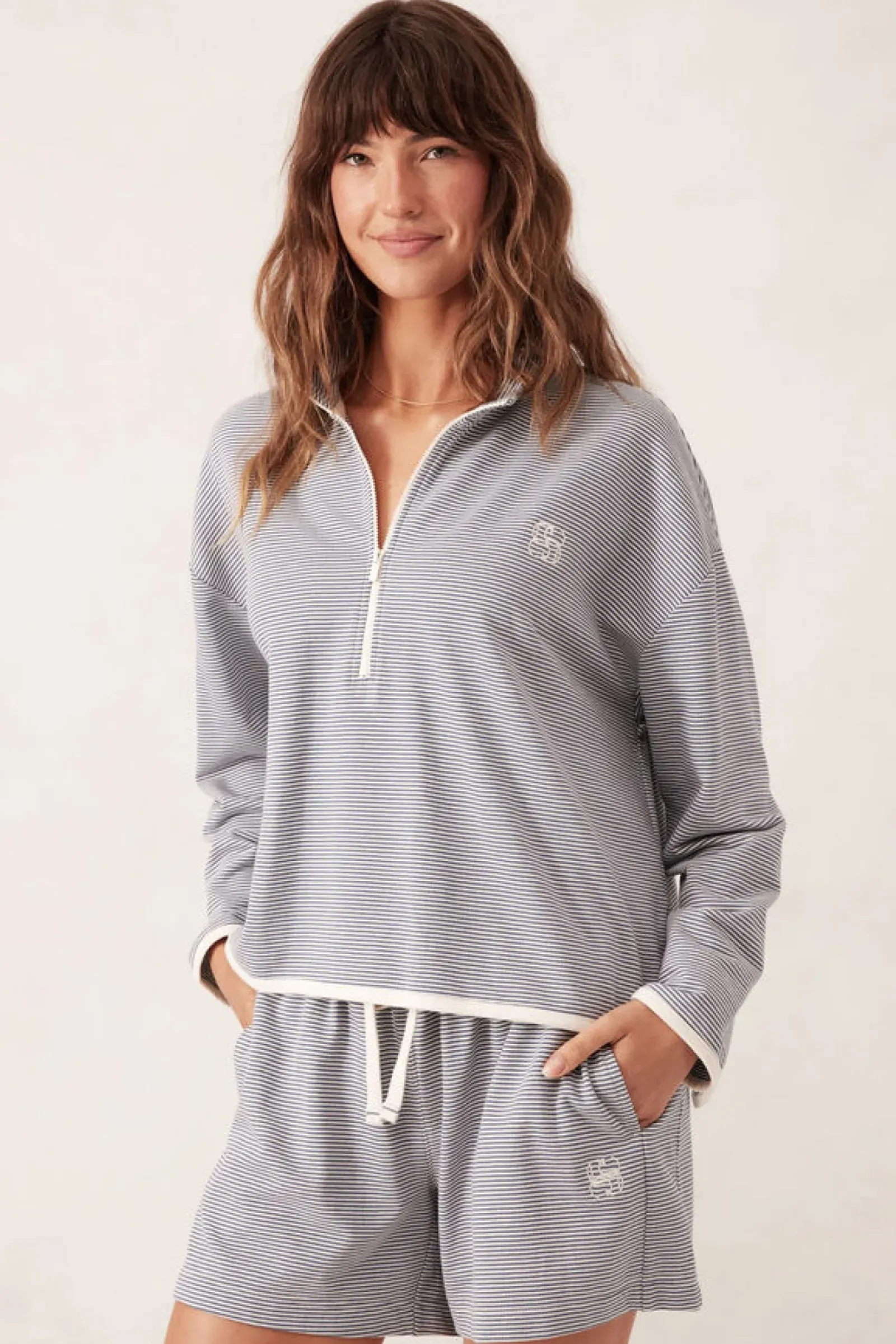 Ceres Life Boxy Zip Sweat - Moonlight Fine Stripe Sale