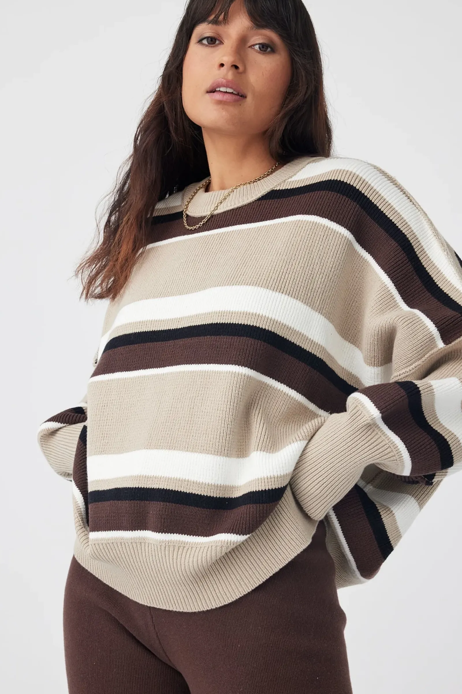 ARCAA Harper Stripe Sweater - Chocolate, Cream & Black Sale