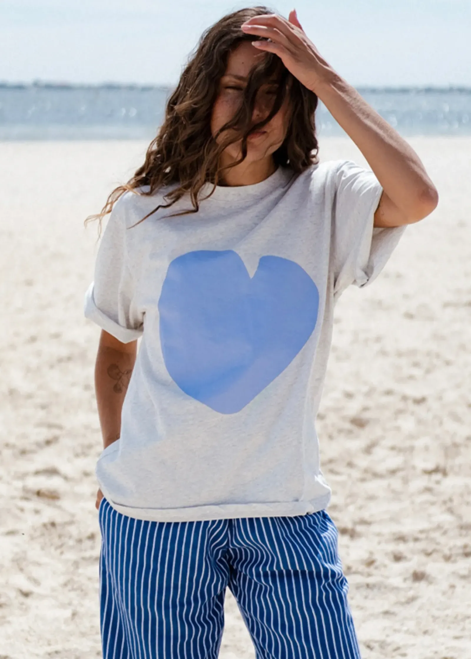 Cartel & Willow Cartel & Willow Cornflower Heart Tee - Marle/Cornflower Discount