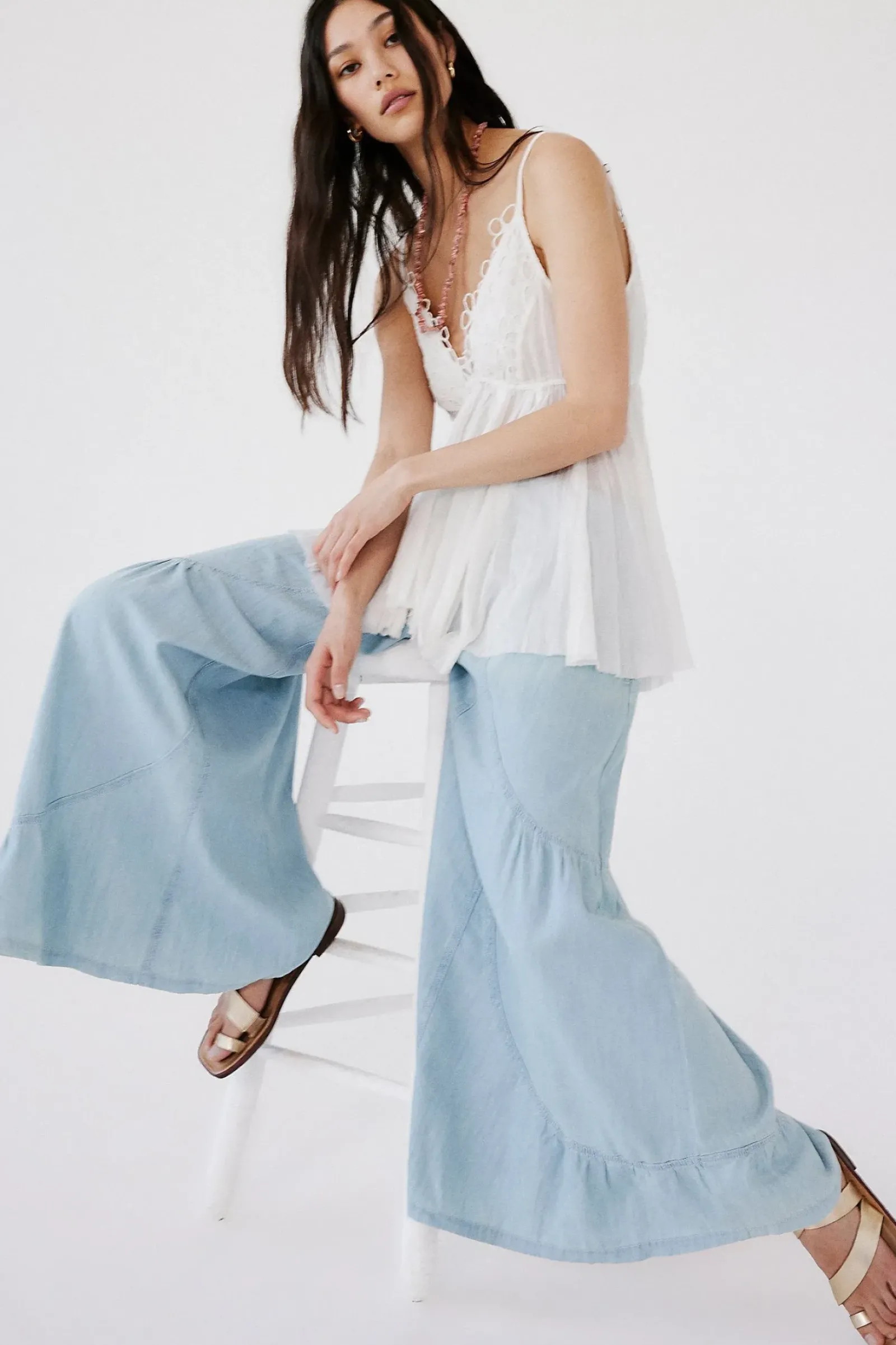 Free People Dawn on Me Wide Leg Jeans - Moonlit Outlet