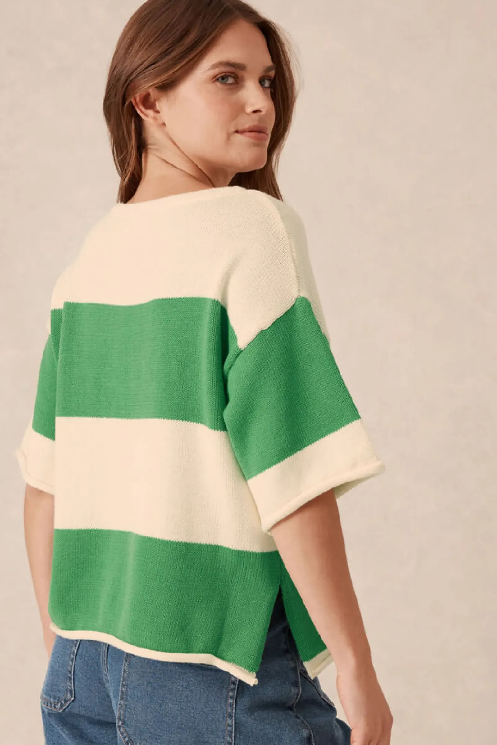 Ceres Life Boxy Knit Tee- Grass Stripe Outlet