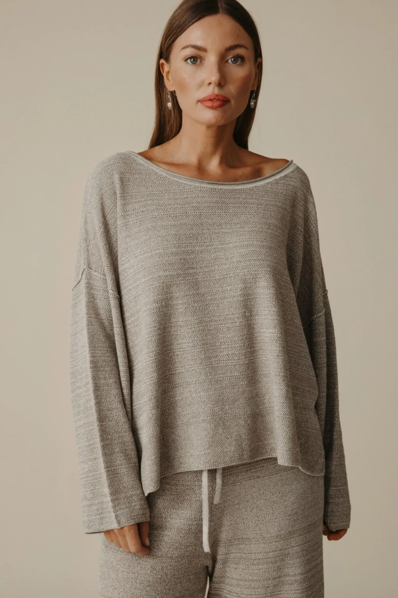 Talamaya Retreat Cotton Twist Pullover - Dusty Olive & White Hot