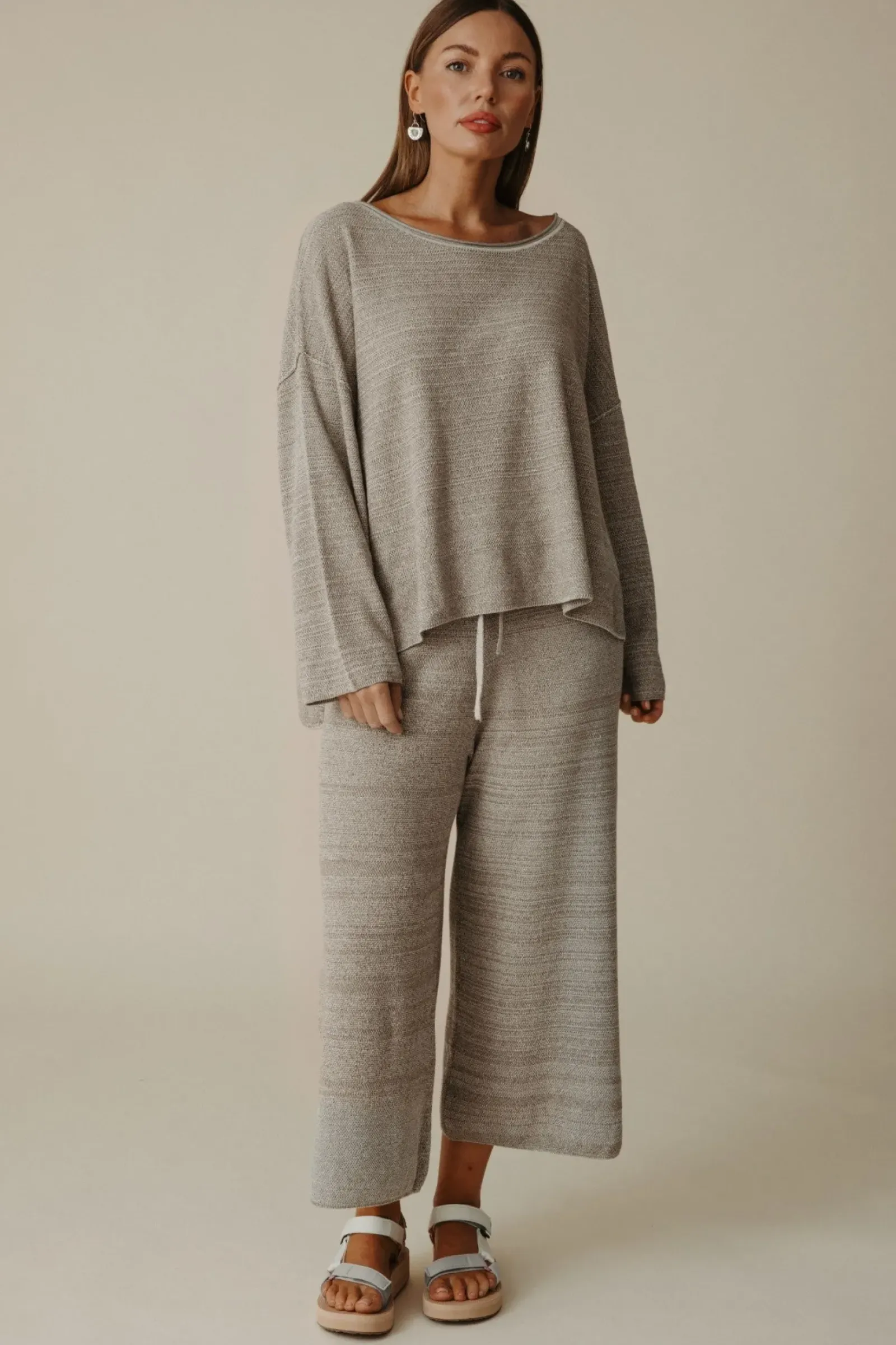 Talamaya Retreat Cotton Twist Pullover - Dusty Olive & White Hot