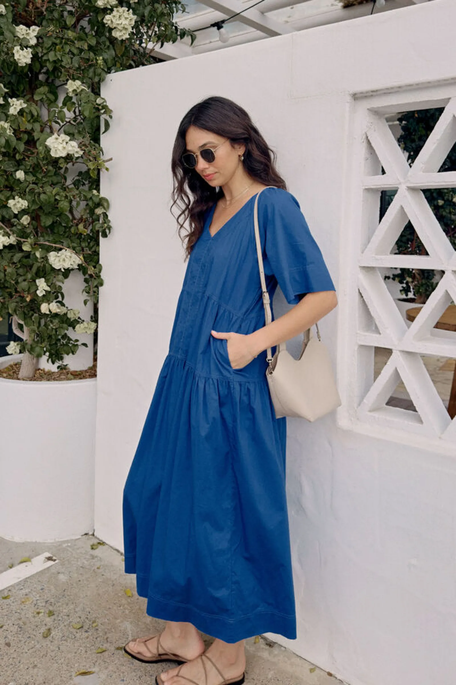 Ceres Life Tiered Poplin Midi Dress - Fresh Cobalt Discount