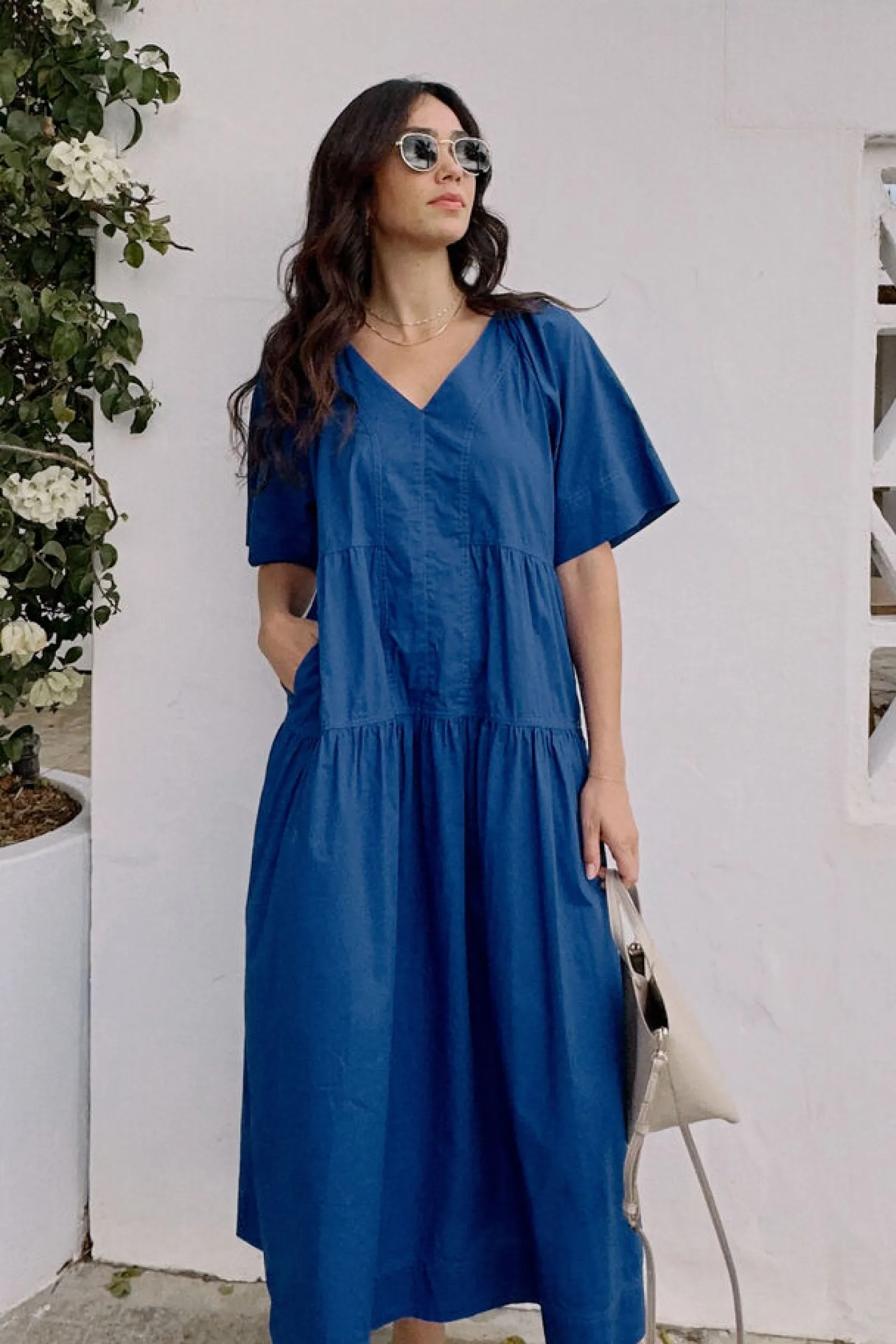 Ceres Life Tiered Poplin Midi Dress - Fresh Cobalt Discount