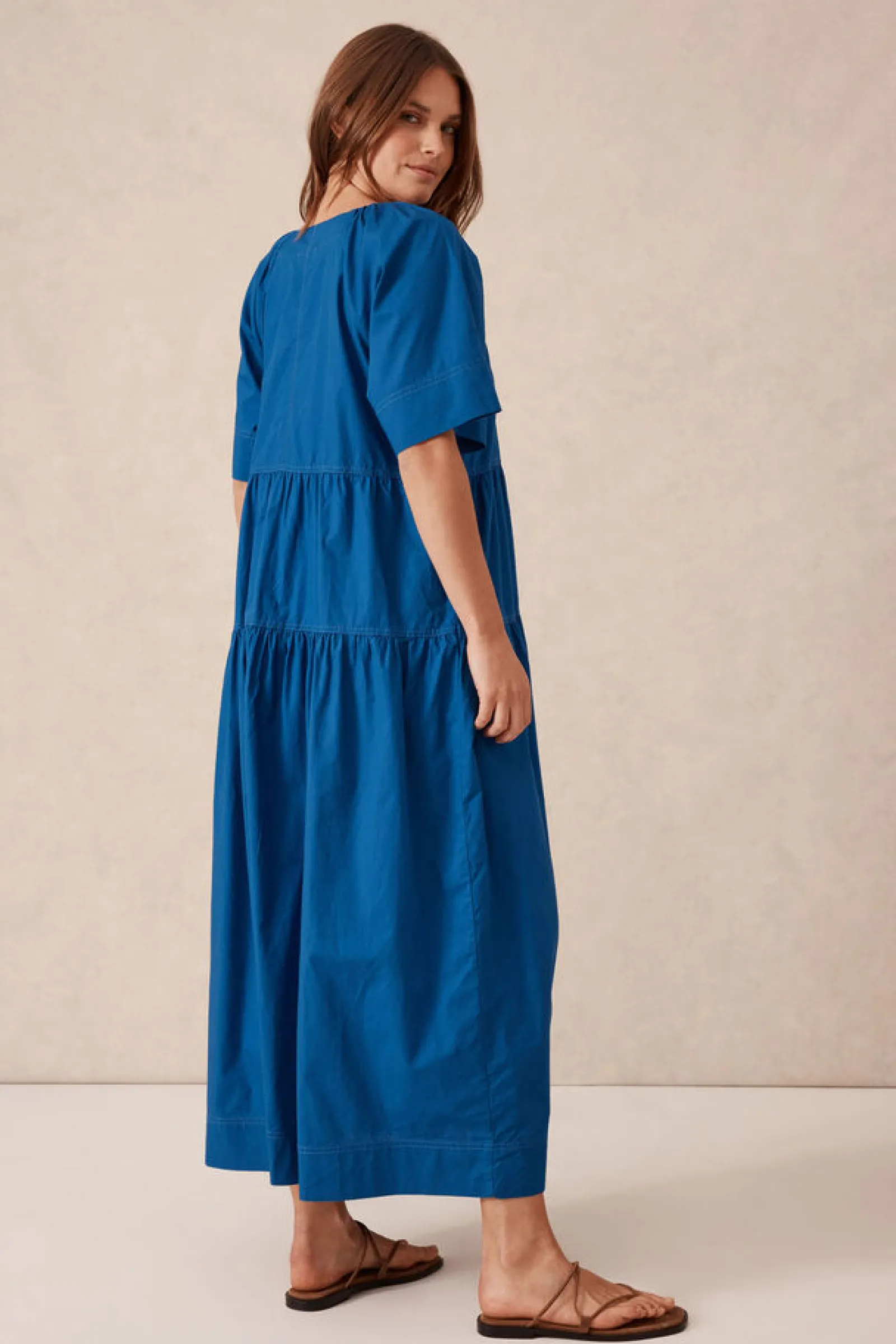 Ceres Life Tiered Poplin Midi Dress - Fresh Cobalt Discount