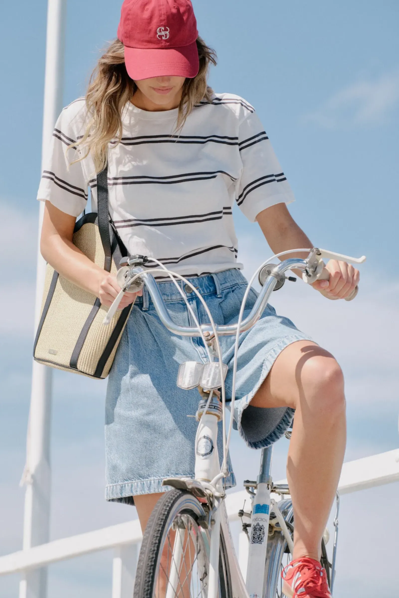 Ceres Life Slouchy Split Hem Tee - Vanilla/Phantom Double Stripe New