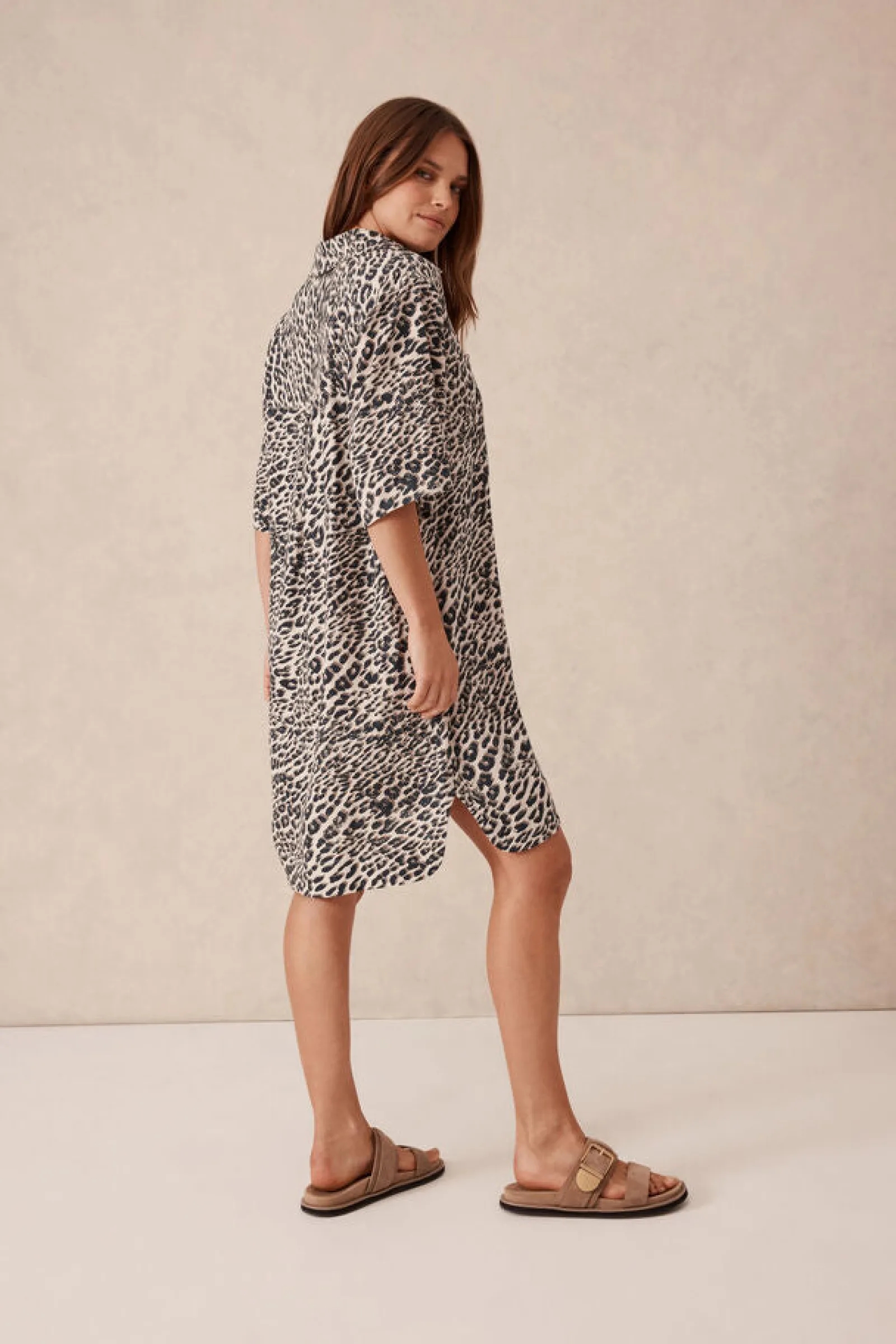 Ceres Life Boxy Shirt Dress - Leopard Linen Blend Hot