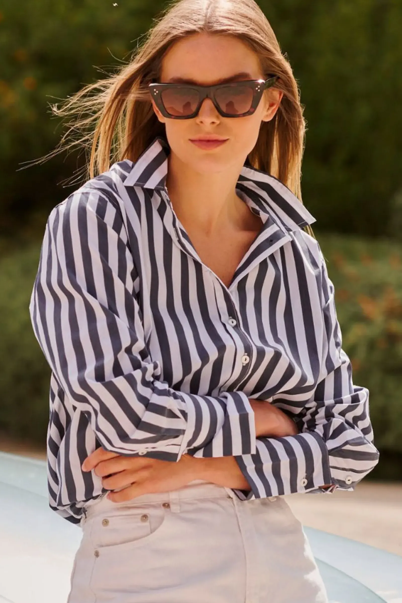 Shirty Clothing Shirty Elodie Girlfriend Shirt - Navy Wide Stripe Outlet