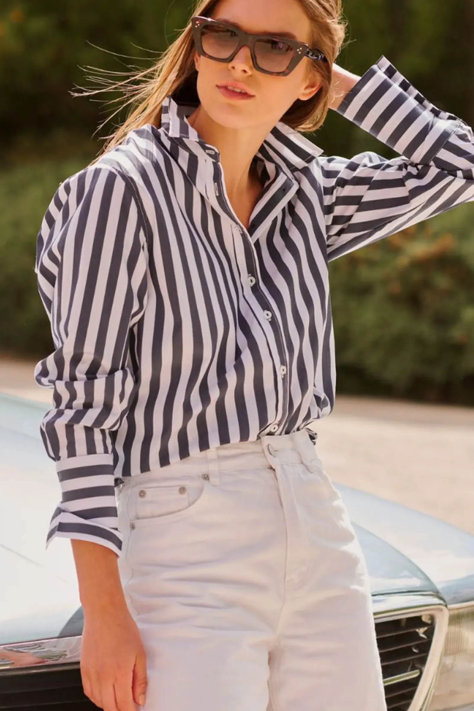 Shirty Clothing Shirty Elodie Girlfriend Shirt - Navy Wide Stripe Outlet