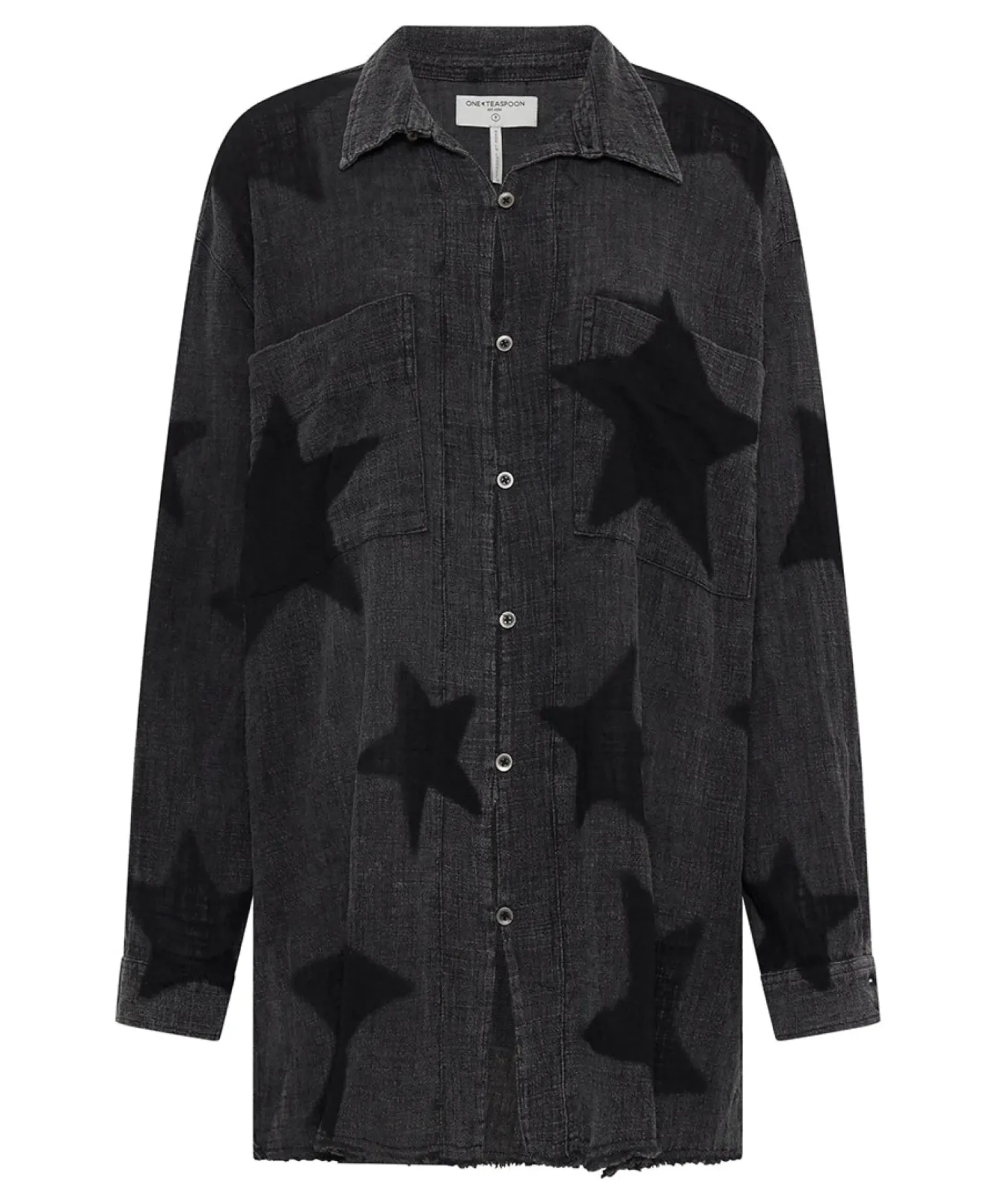 One Teaspoon Black Star Muslin Longline Shirt - Charcoal Outlet