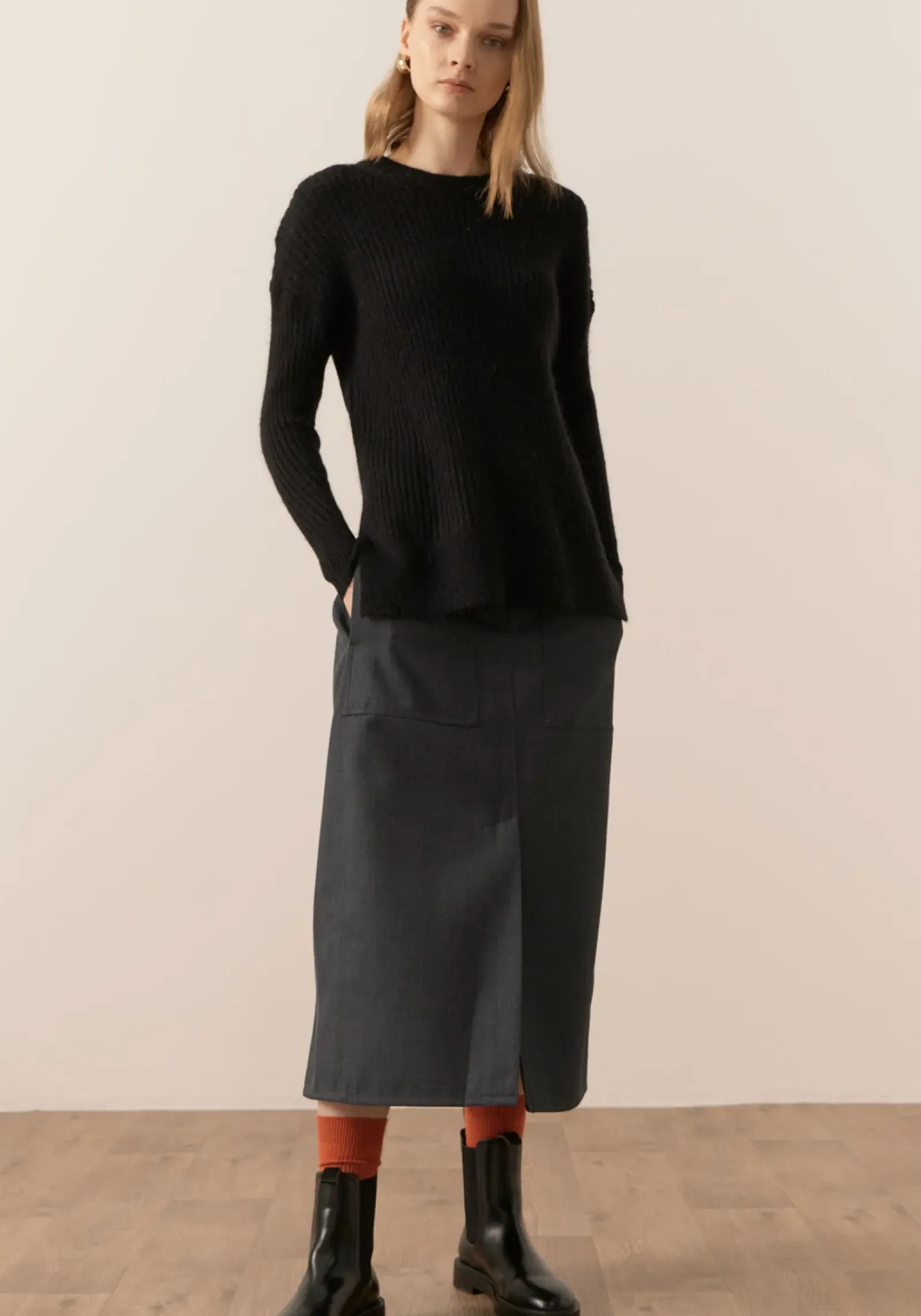 Pol Fitch Ribbed Knit - Black Sale