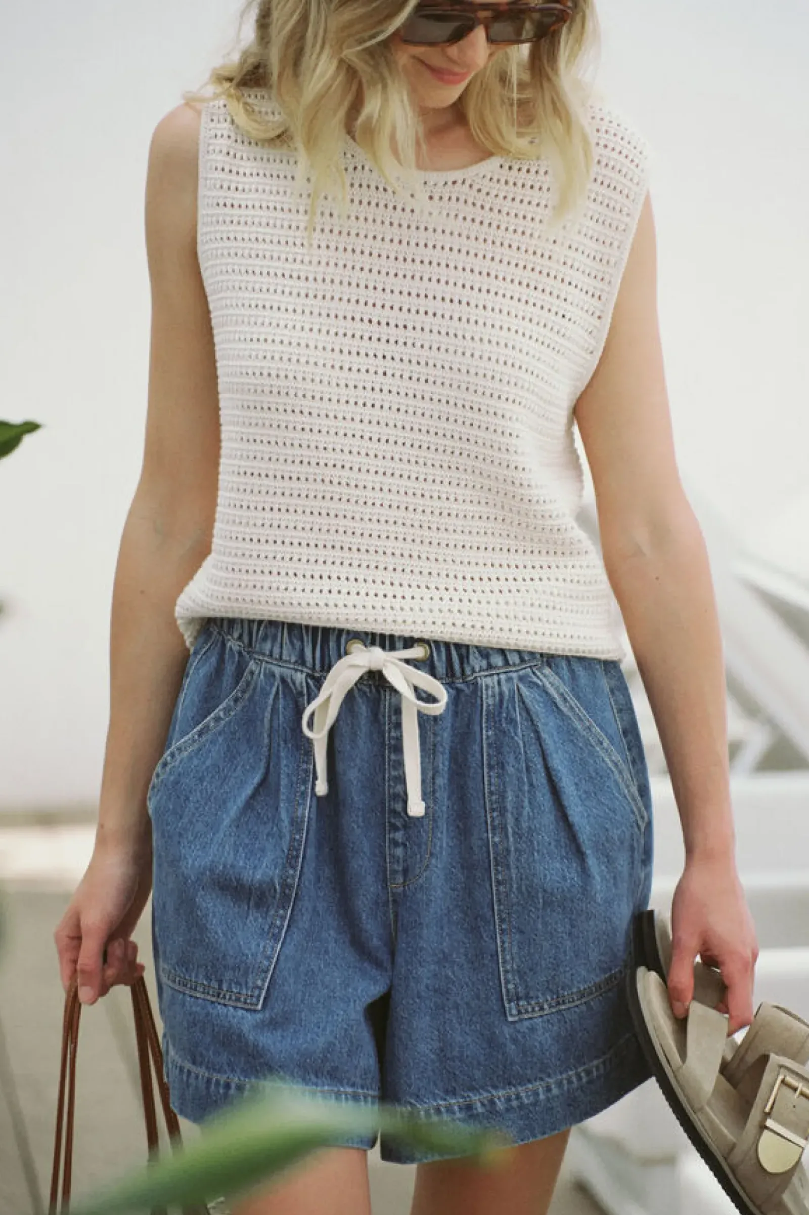 Ceres Life Mesh Knit Tank - Ecru Outlet