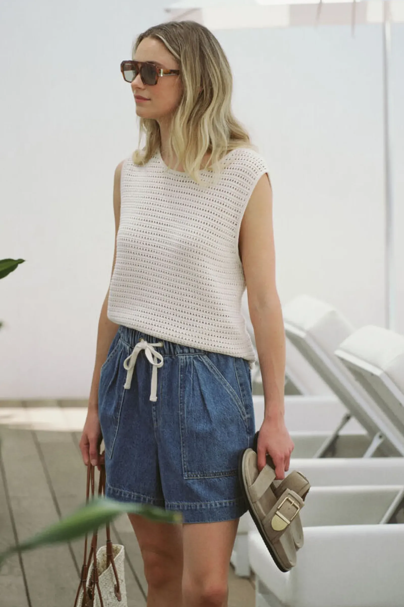 Ceres Life Mesh Knit Tank - Ecru Outlet