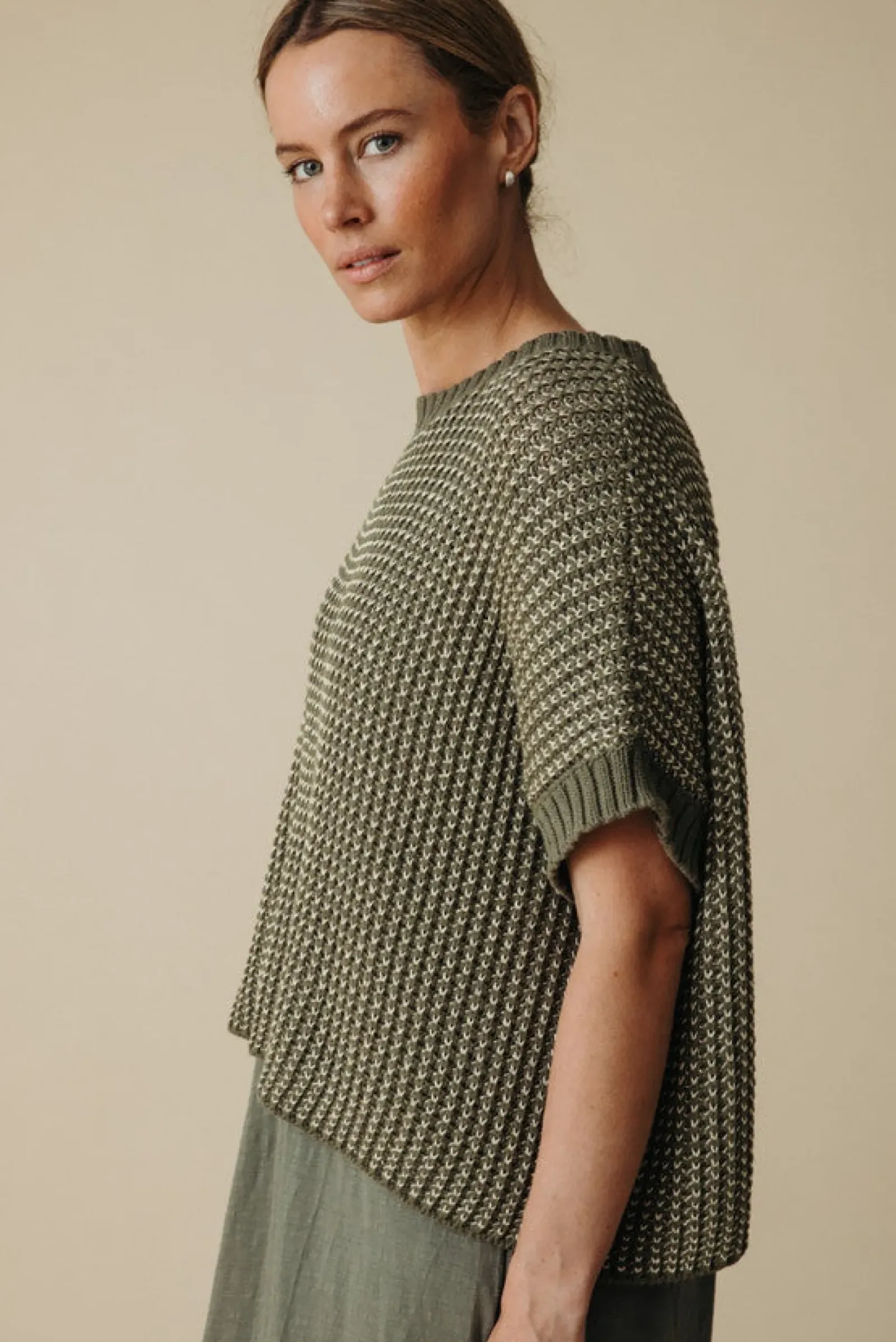 Talamaya Sunray Rib Crop Pullover - Dusty Olive Best