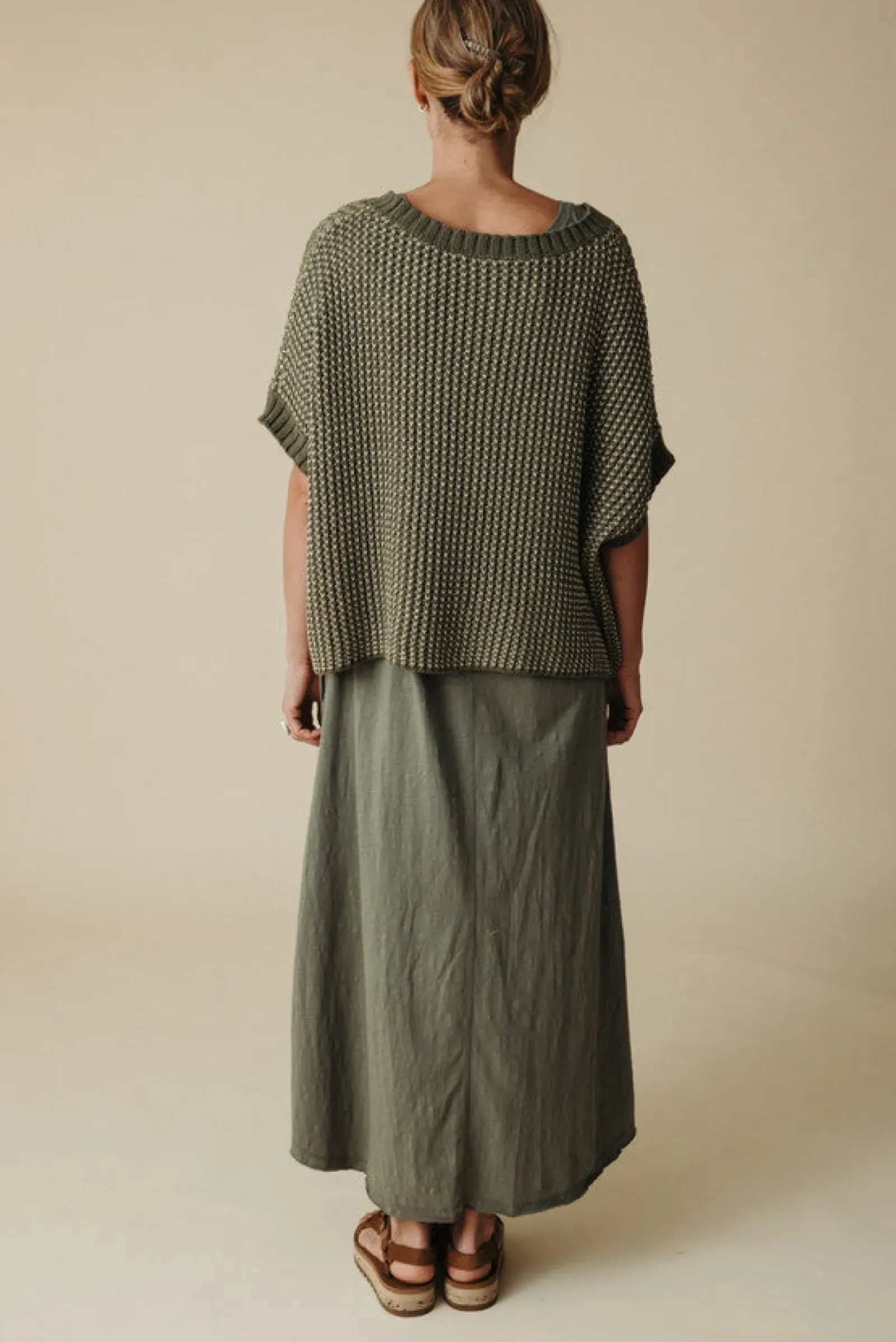 Talamaya Sunray Rib Crop Pullover - Dusty Olive Best