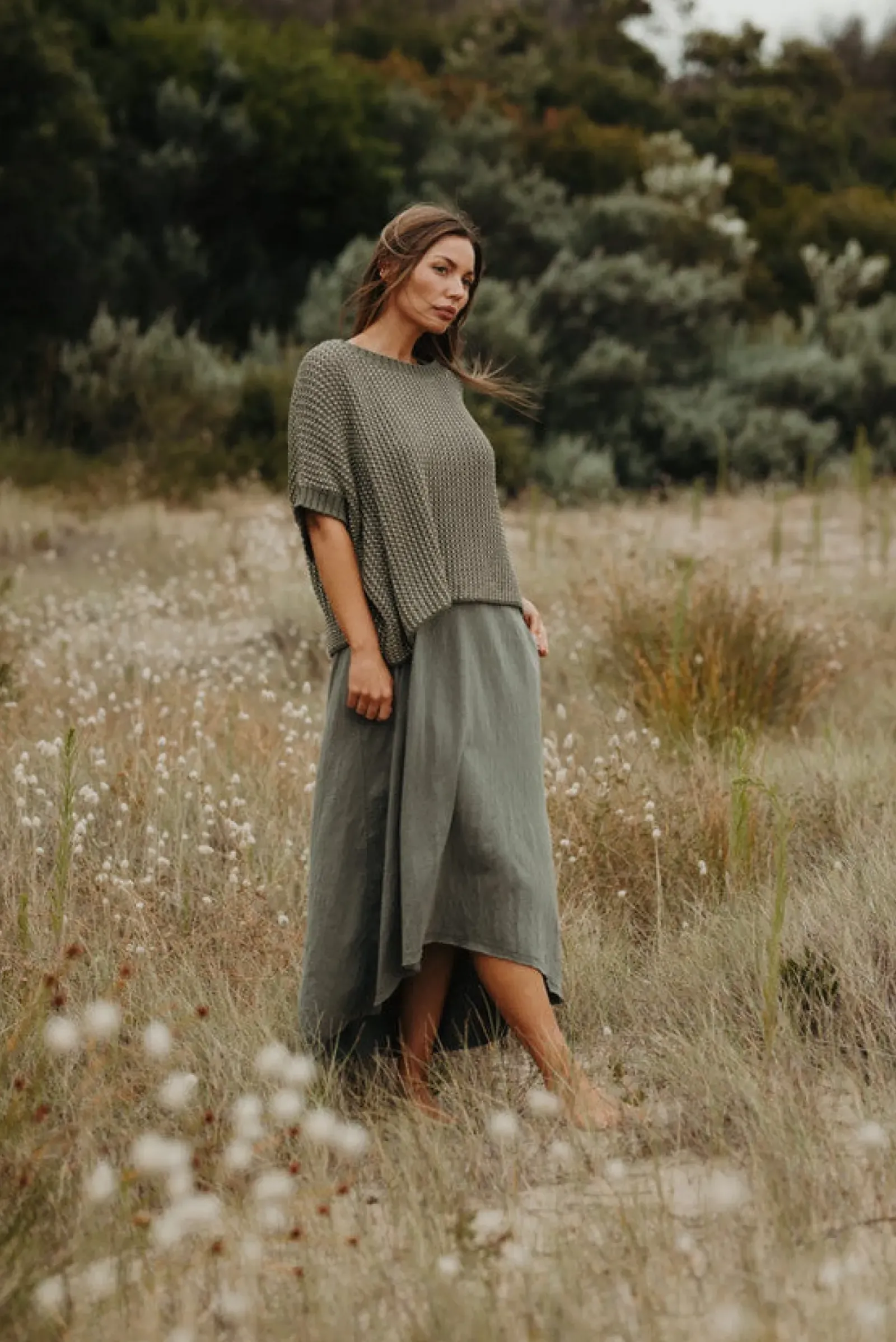Talamaya Sunray Rib Crop Pullover - Dusty Olive Best