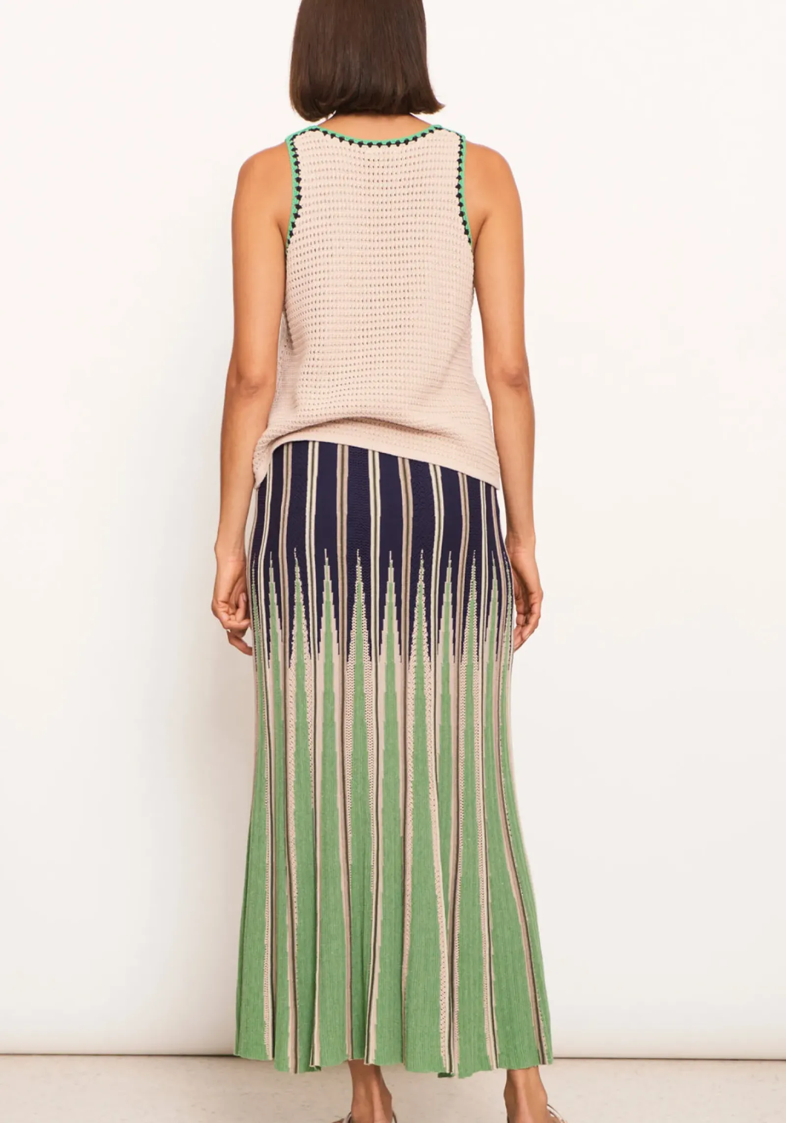 Pol Xander Crochet Tank - Pebble/Ink/Green Discount