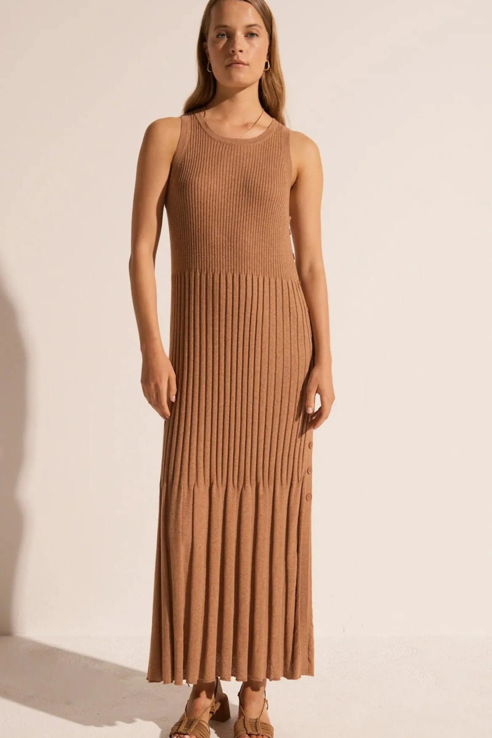 Pol Maui Ribbed Tanbk Dress- Toffee Discount
