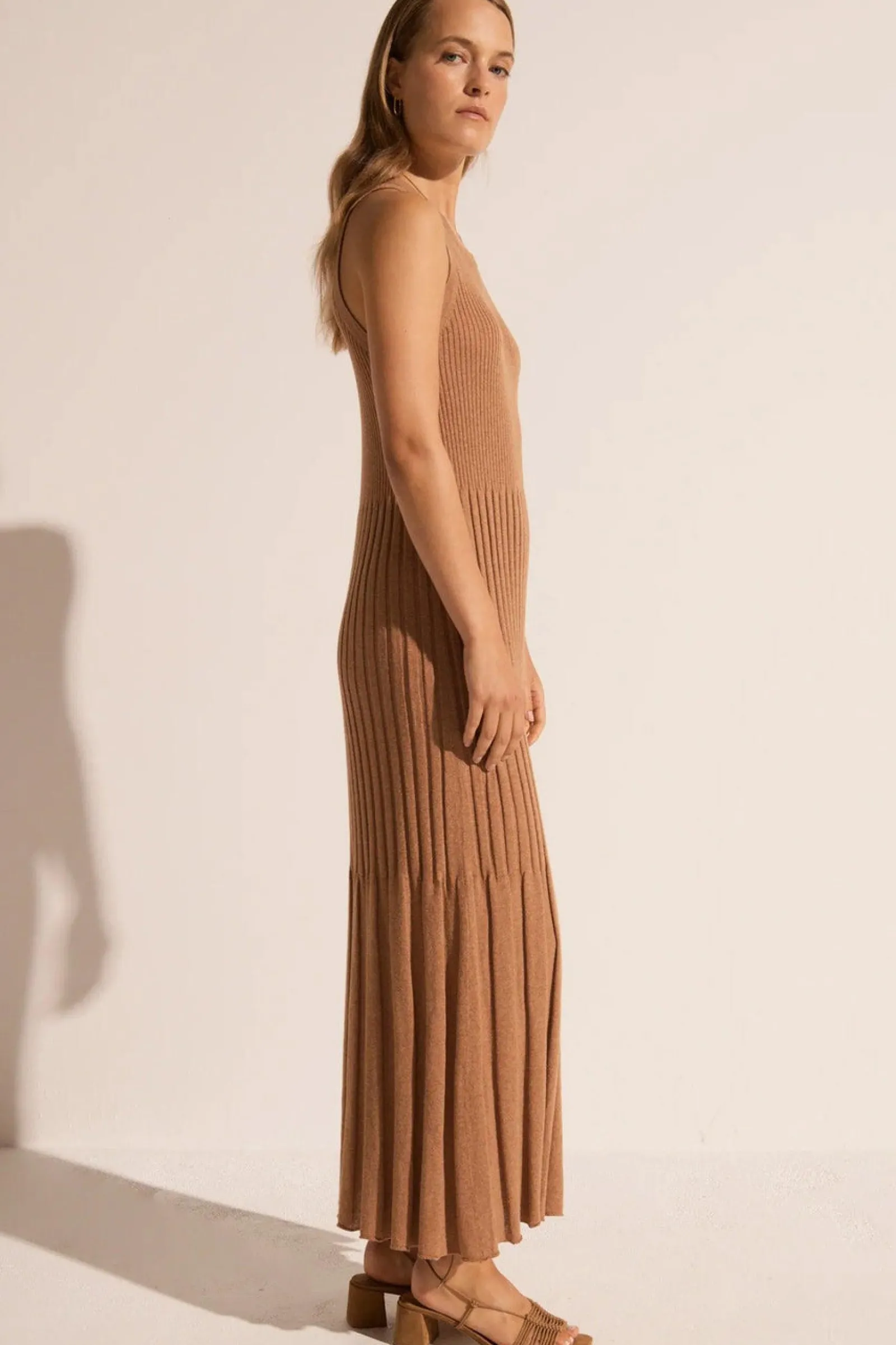 Pol Maui Ribbed Tanbk Dress- Toffee Discount