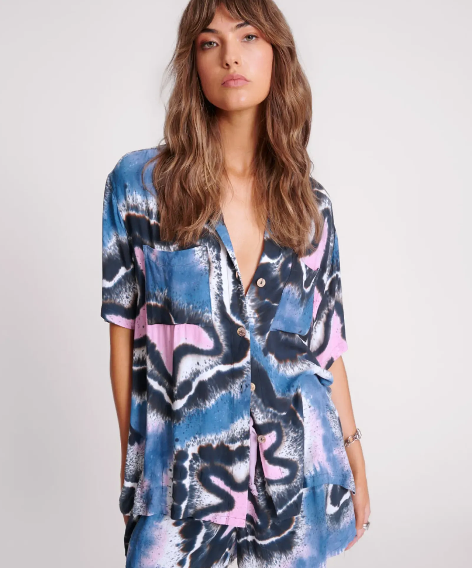 One Teaspoon Hand Painted Floral Short Sleeve Shirt - Multi Fashion