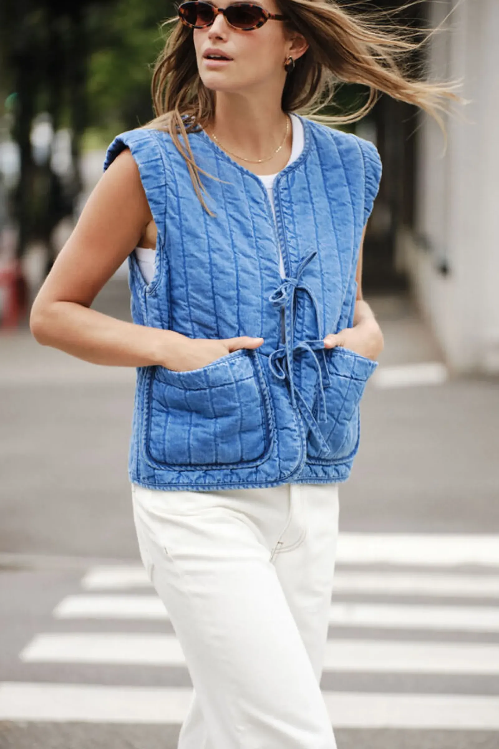 Ceres Life Tie Quilted Vest - Worn Blue Outlet