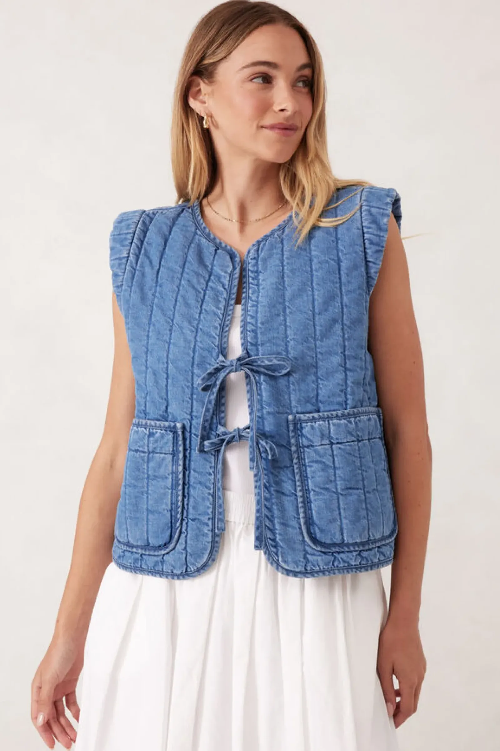 Ceres Life Tie Quilted Vest - Worn Blue Outlet